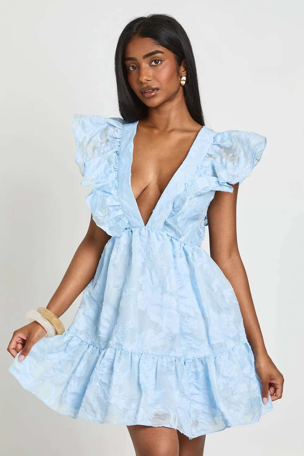 Floral Burnout Lace Up Back Mini Dress by boohoo