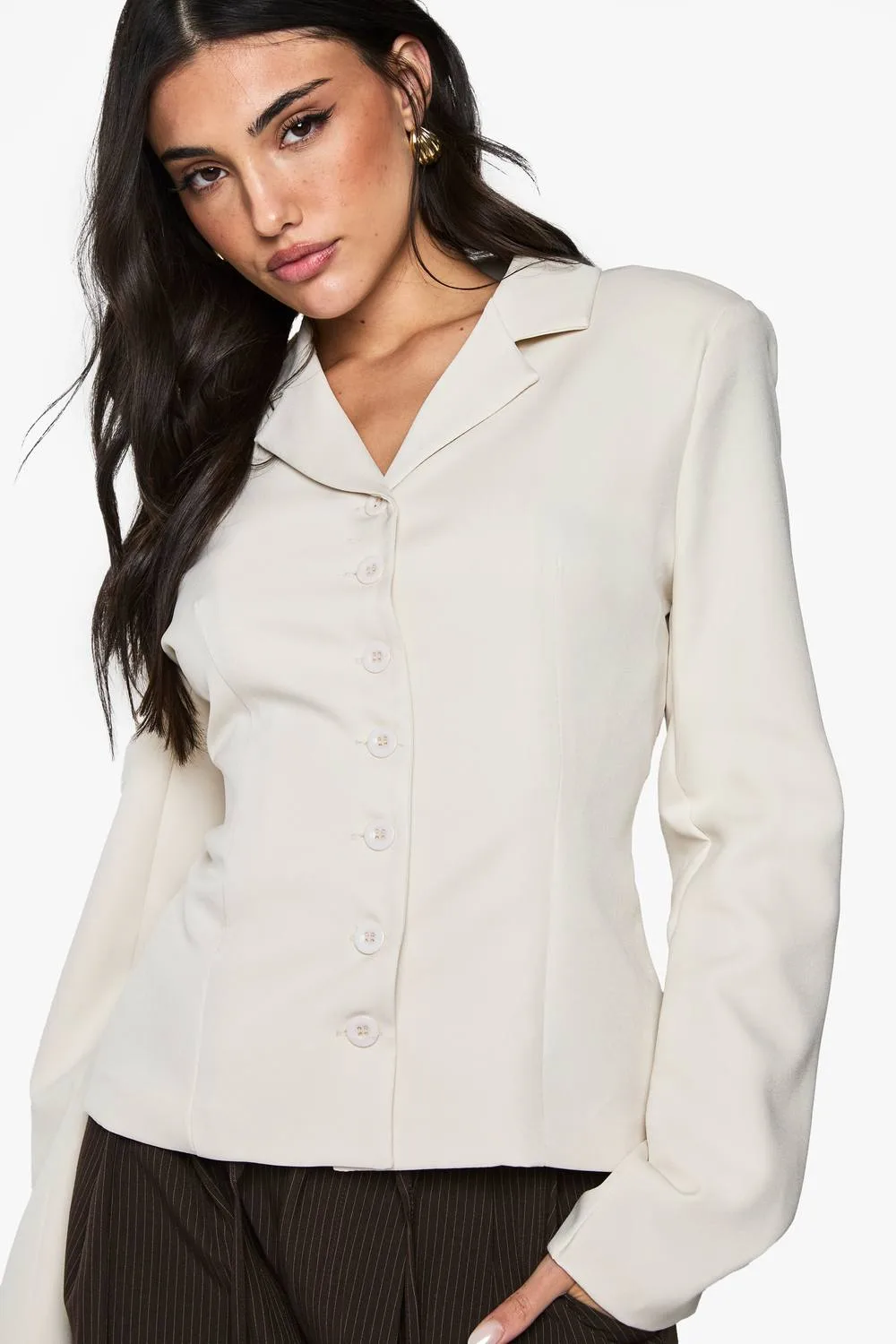 Button Detail Fitted Cinched Blazer by boohoo