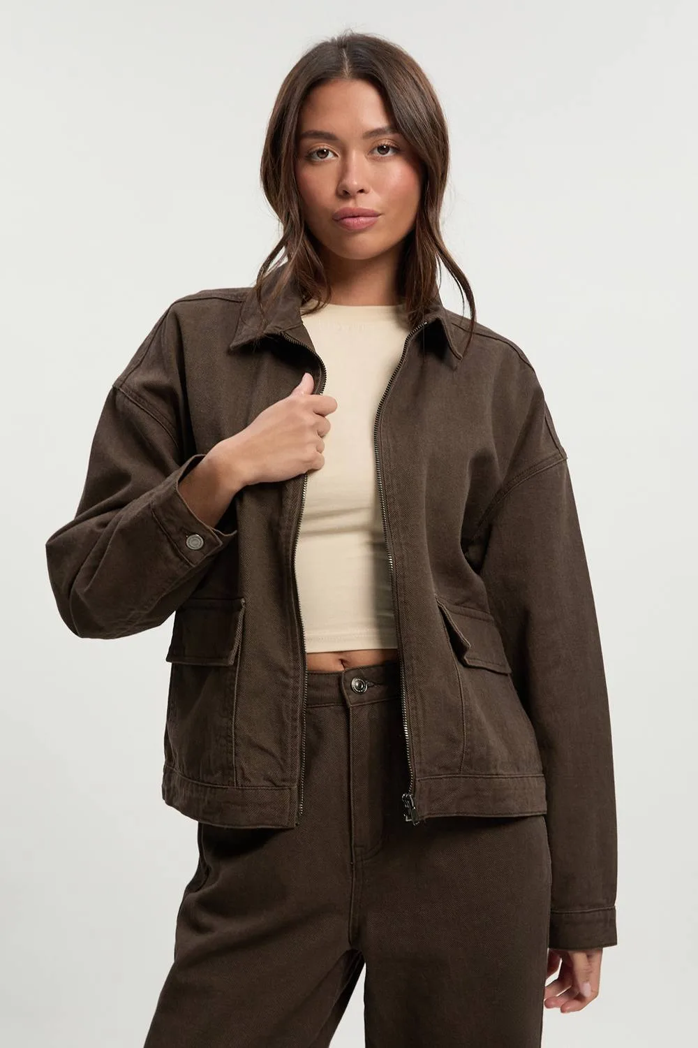 Collared Twill Jacket by boohoo