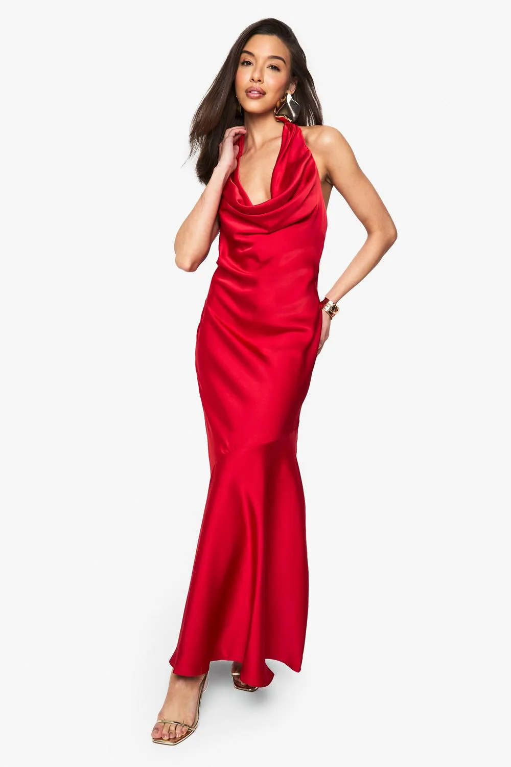 Satin Halterneck Maxi Dress