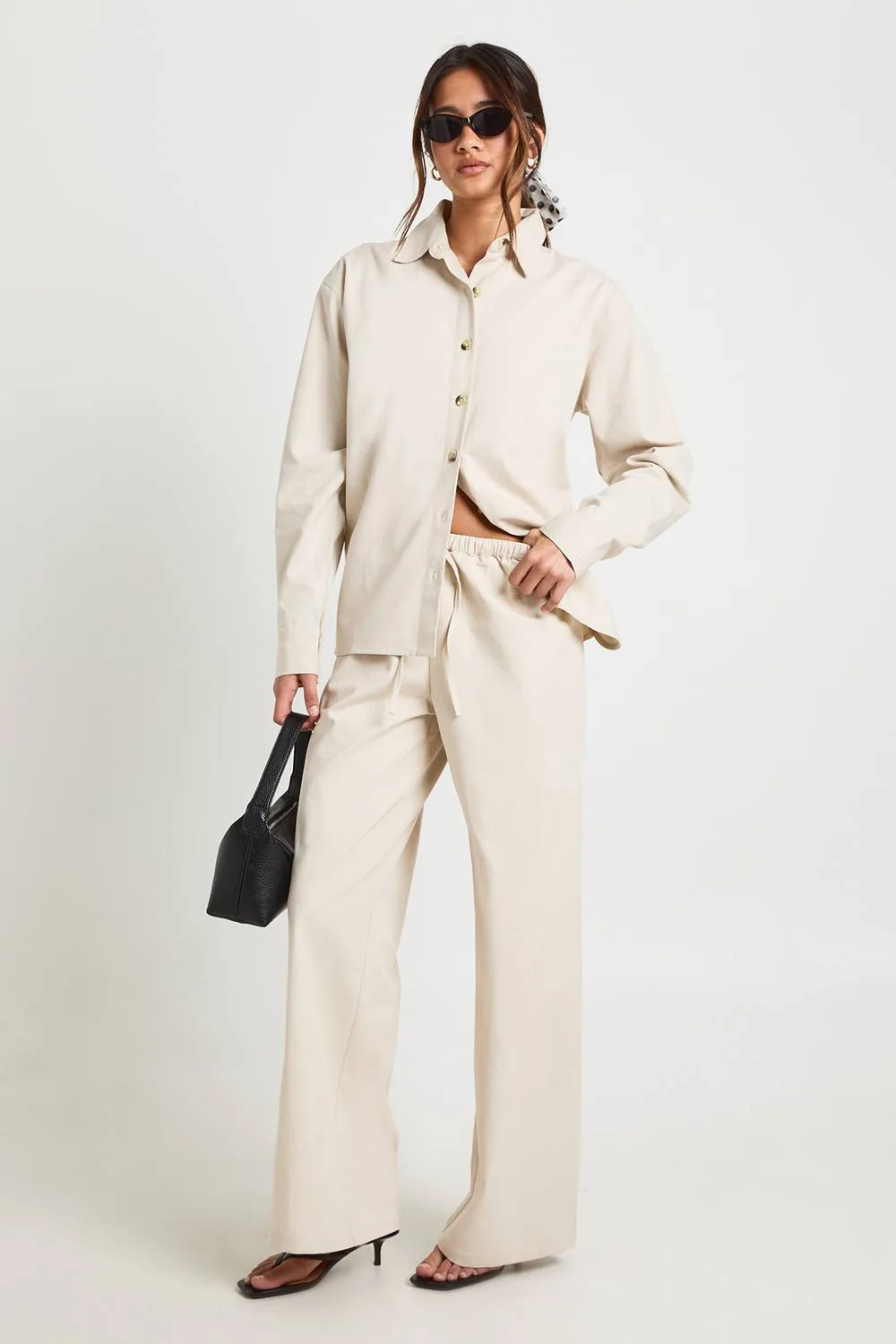 Chambray Slouchy Wide Leg Trousers by boohoo