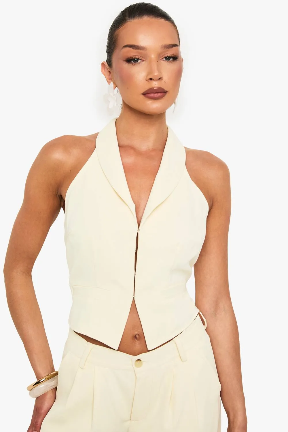 Halterneck Hook & Eye Waistcoat by boohoo