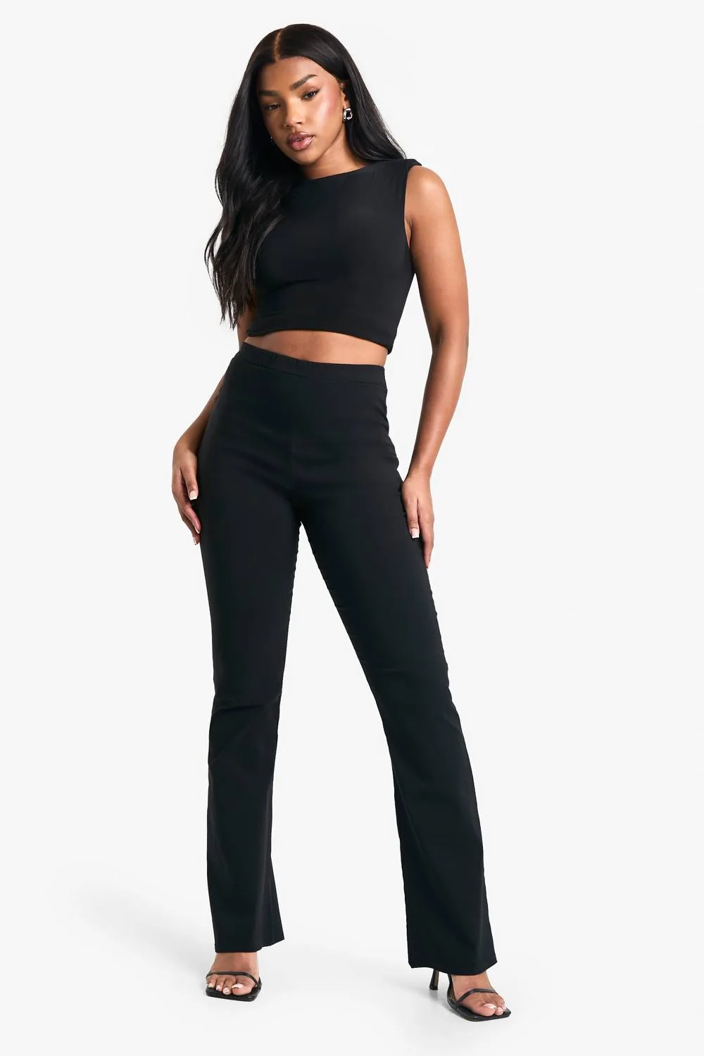 Stretch High Waisted Flared Trousers by boohoo