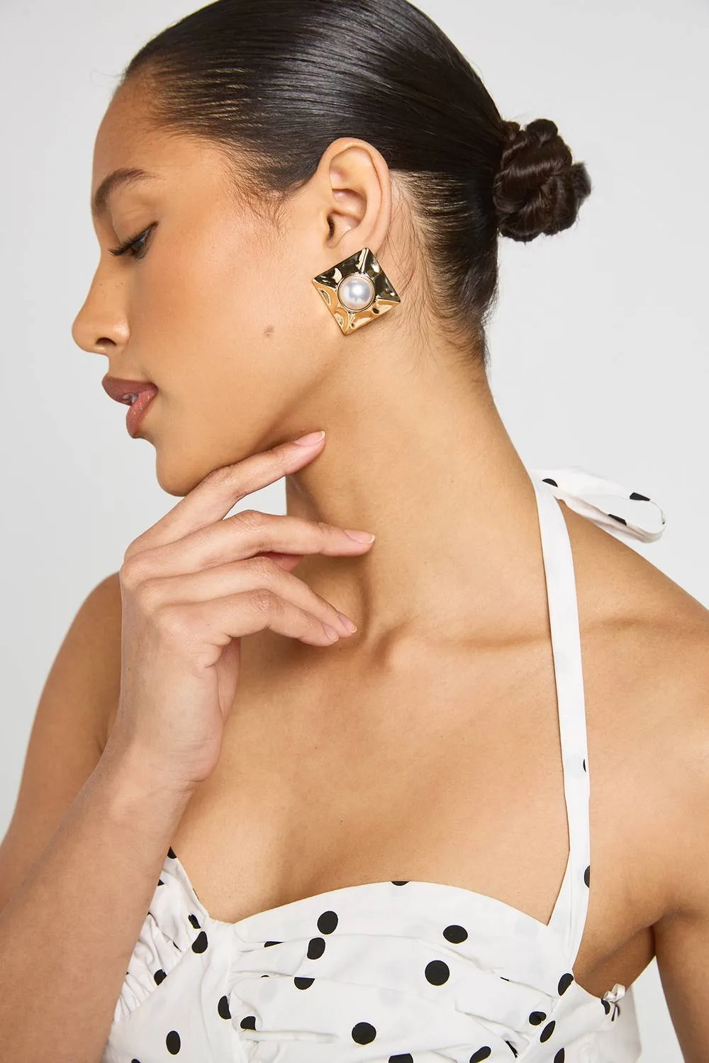 Large Square Pearl Detail Stud Earrings by boohoo
