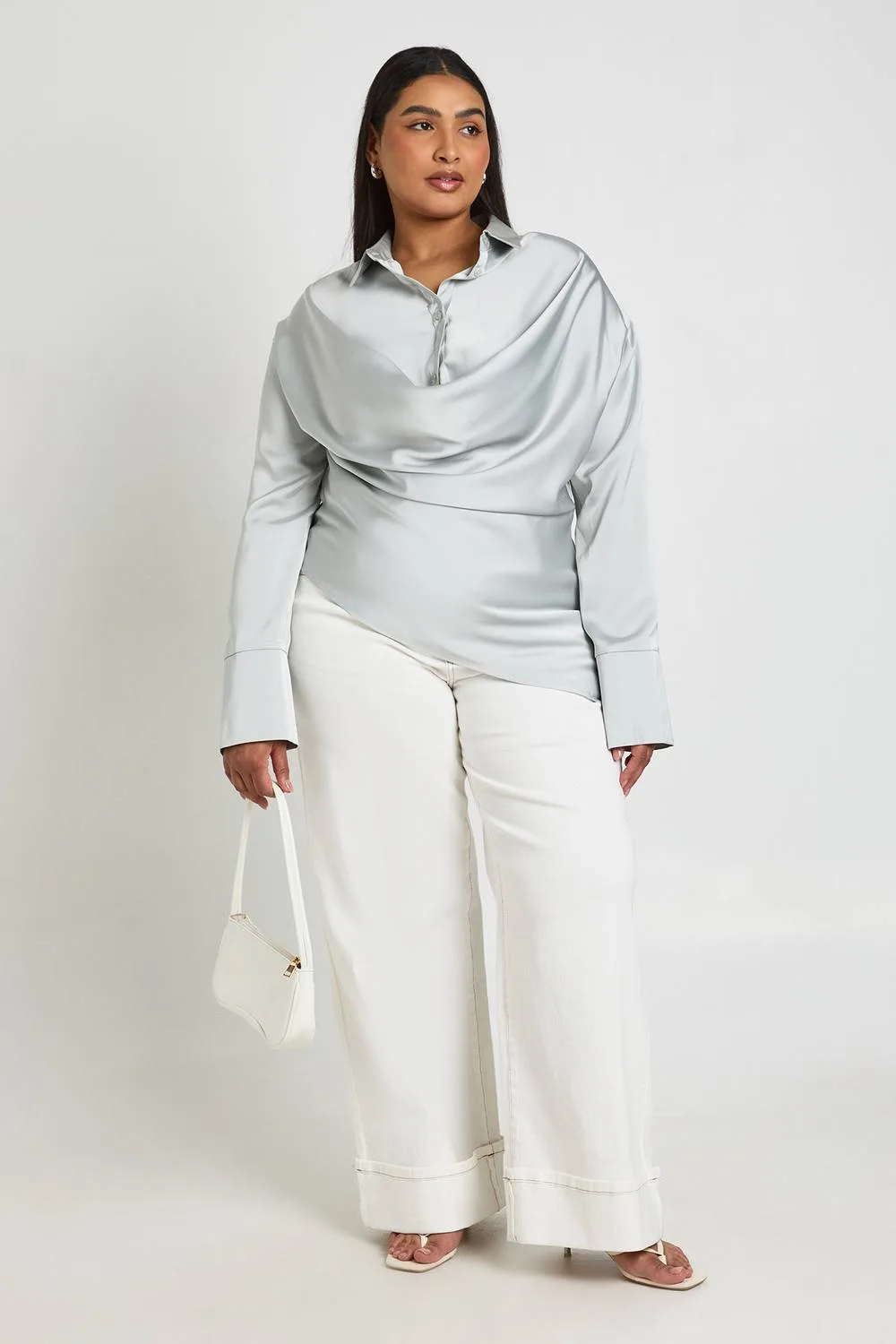 Satin Cowl Neck Shirt by boohoo