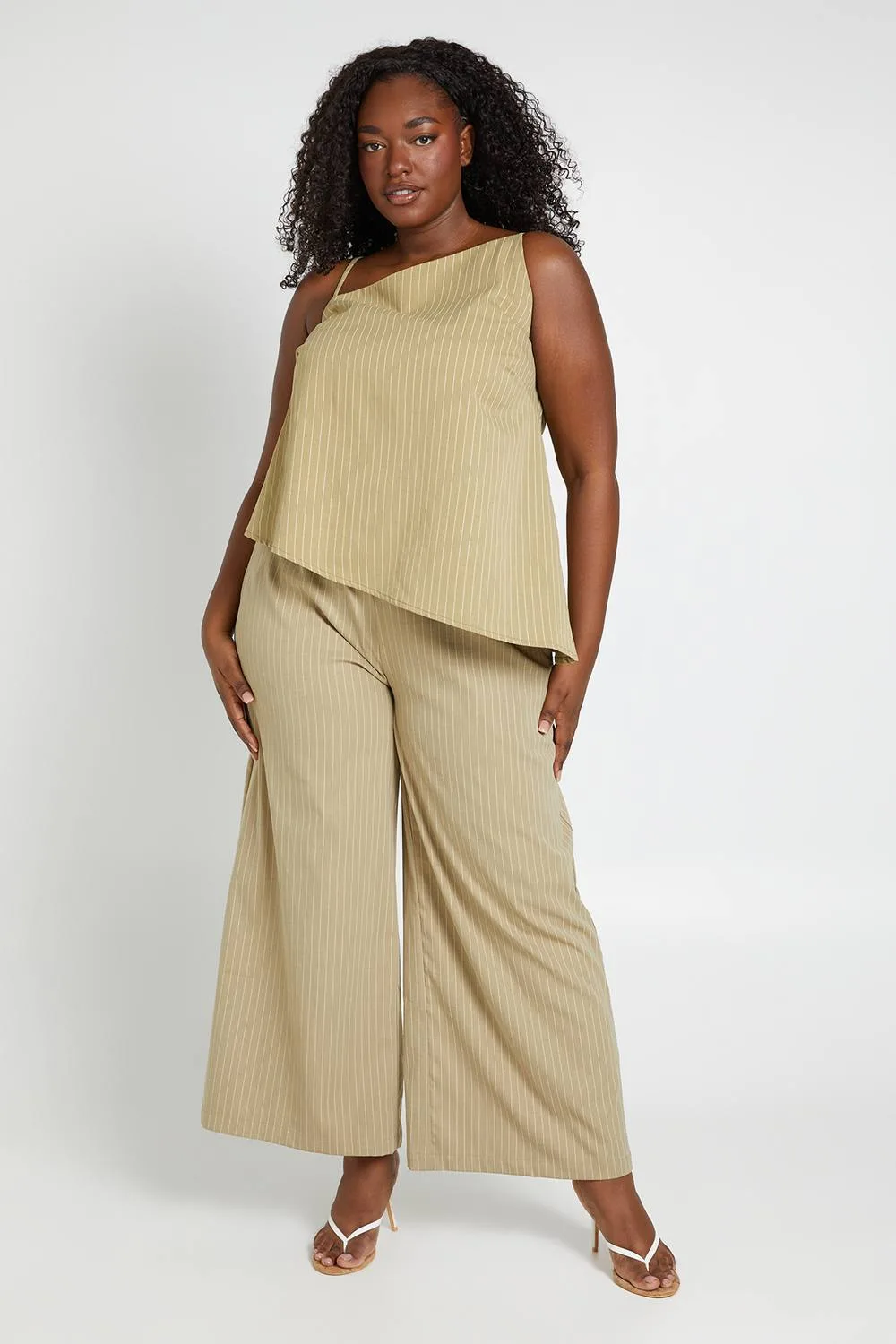 Stripe Peached Elasticated Wide Leg Trousers by boohoo