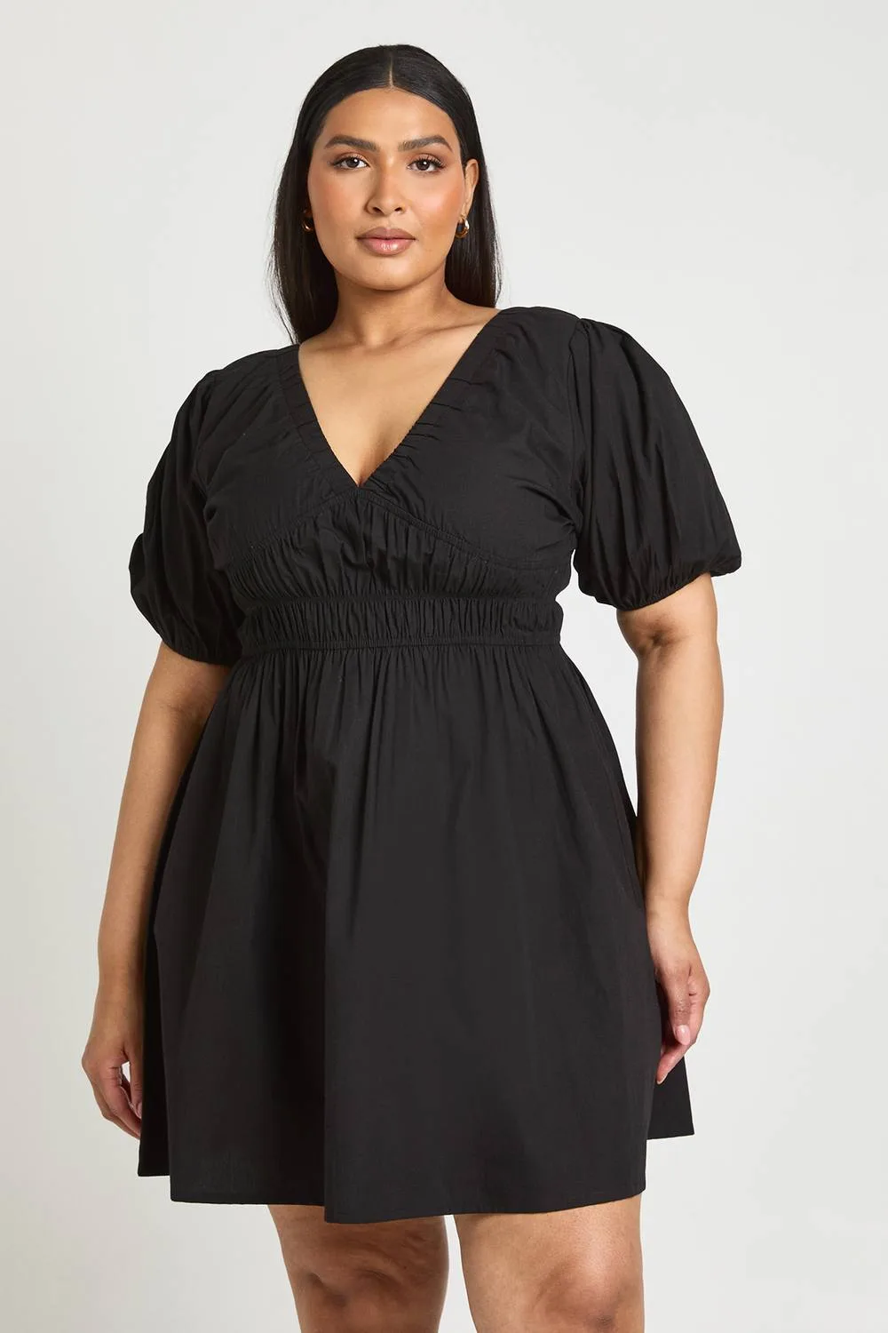 Puff Ball Sleeve Poplin Mini Dress by boohoo