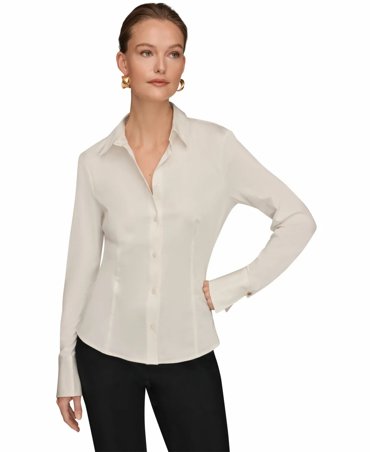 Mixed Media Long-Sleeve Poplin Shirt by Donna Karan New York