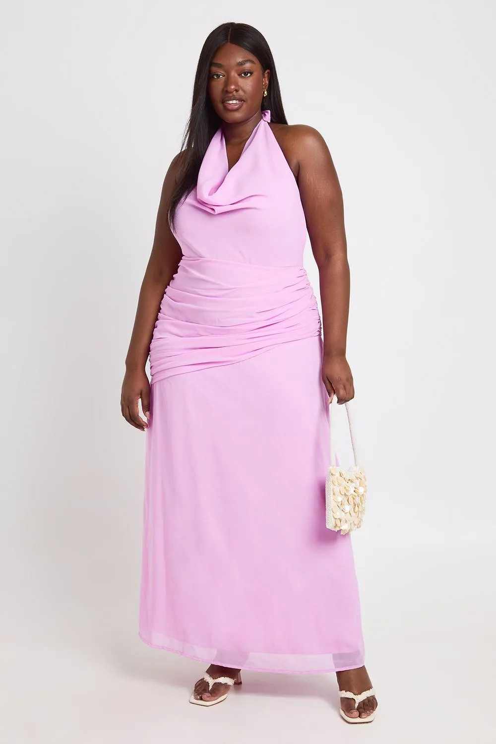Floral Chiffon Cowl Neck Maxi Dress