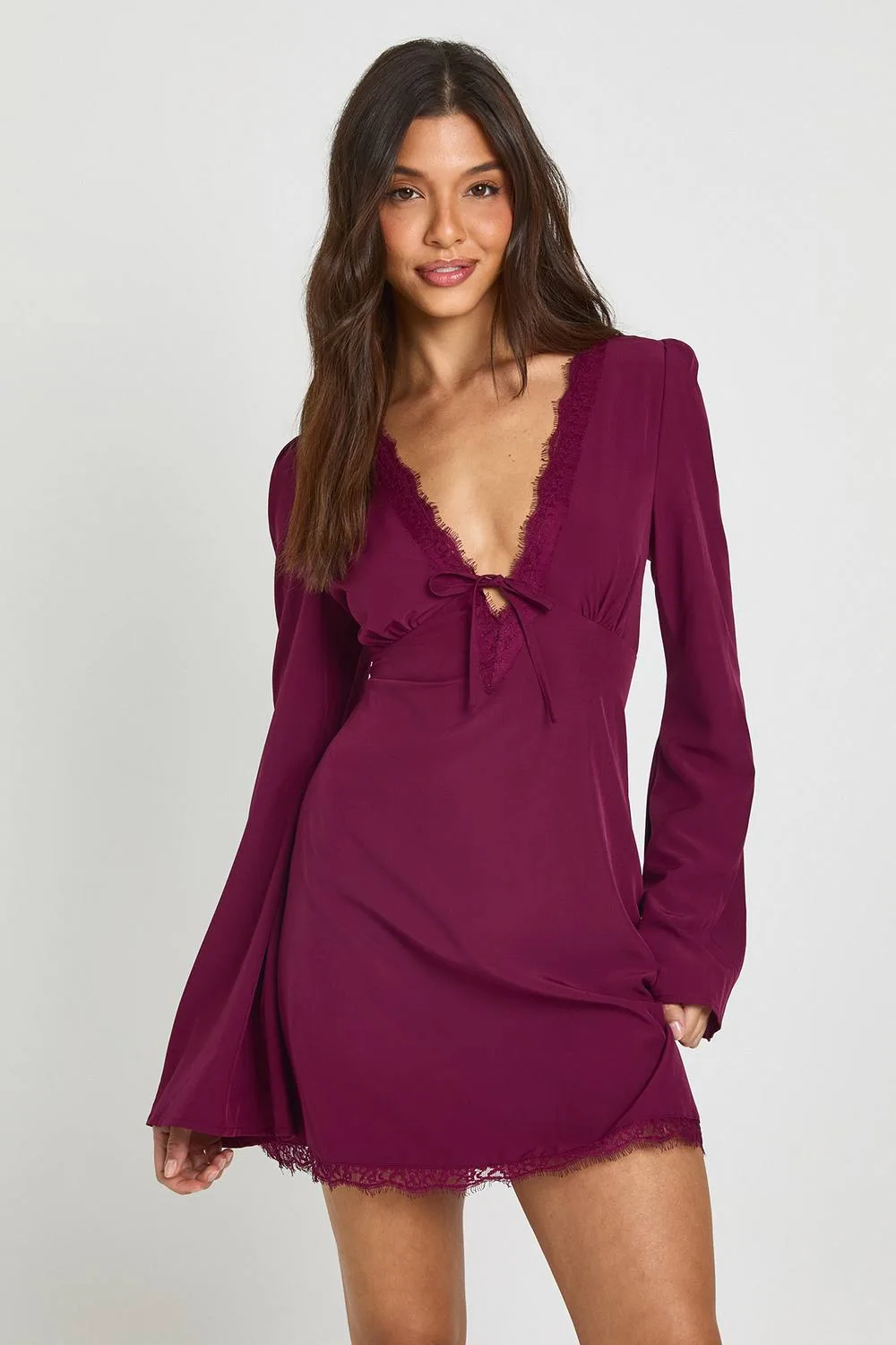 Chiffon Flared Sleeve Mini Dress by boohoo