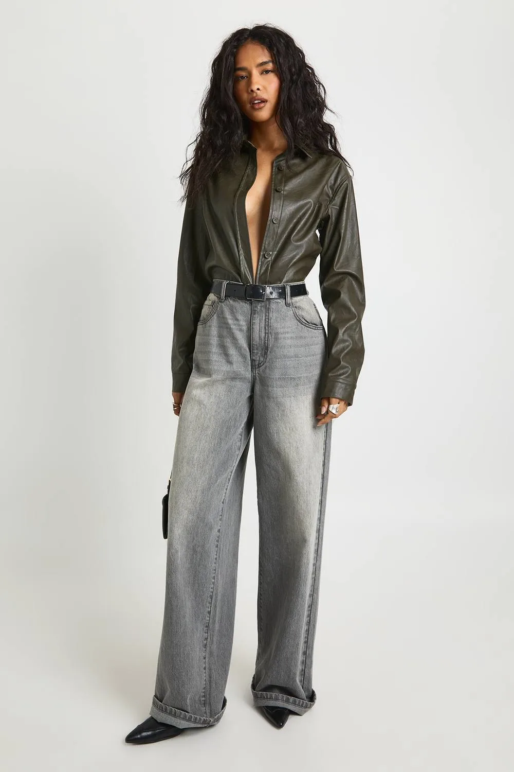 Faux Leather Oversized Shirt by boohoo