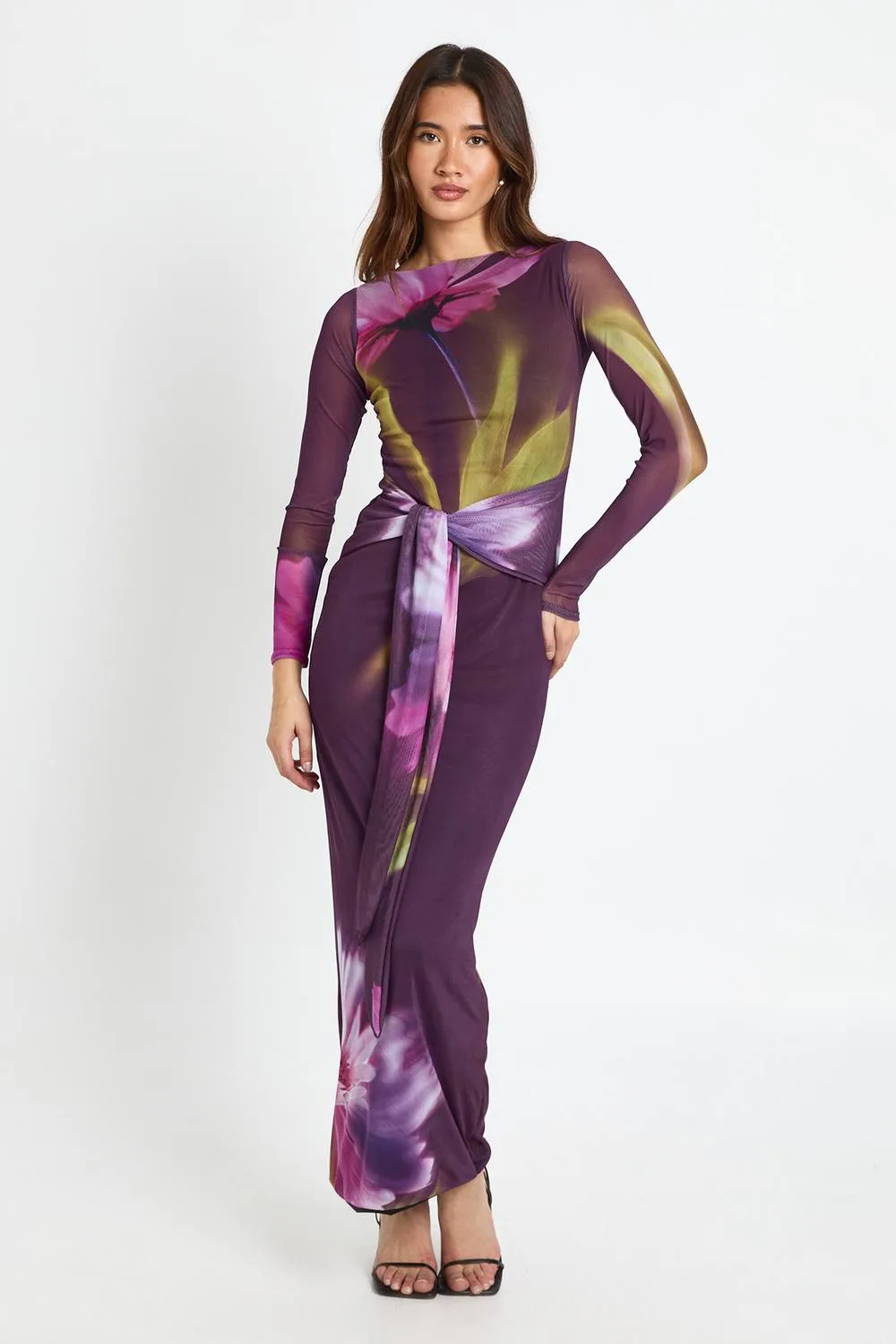 Knot Detail Long Sleeve Maxi Dress
