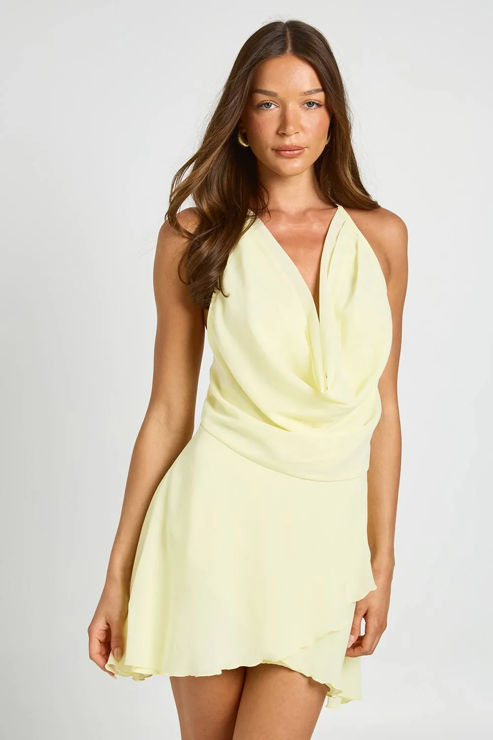Floral Chiffon Halterneck Layered Hem Mini Dress by boohoo