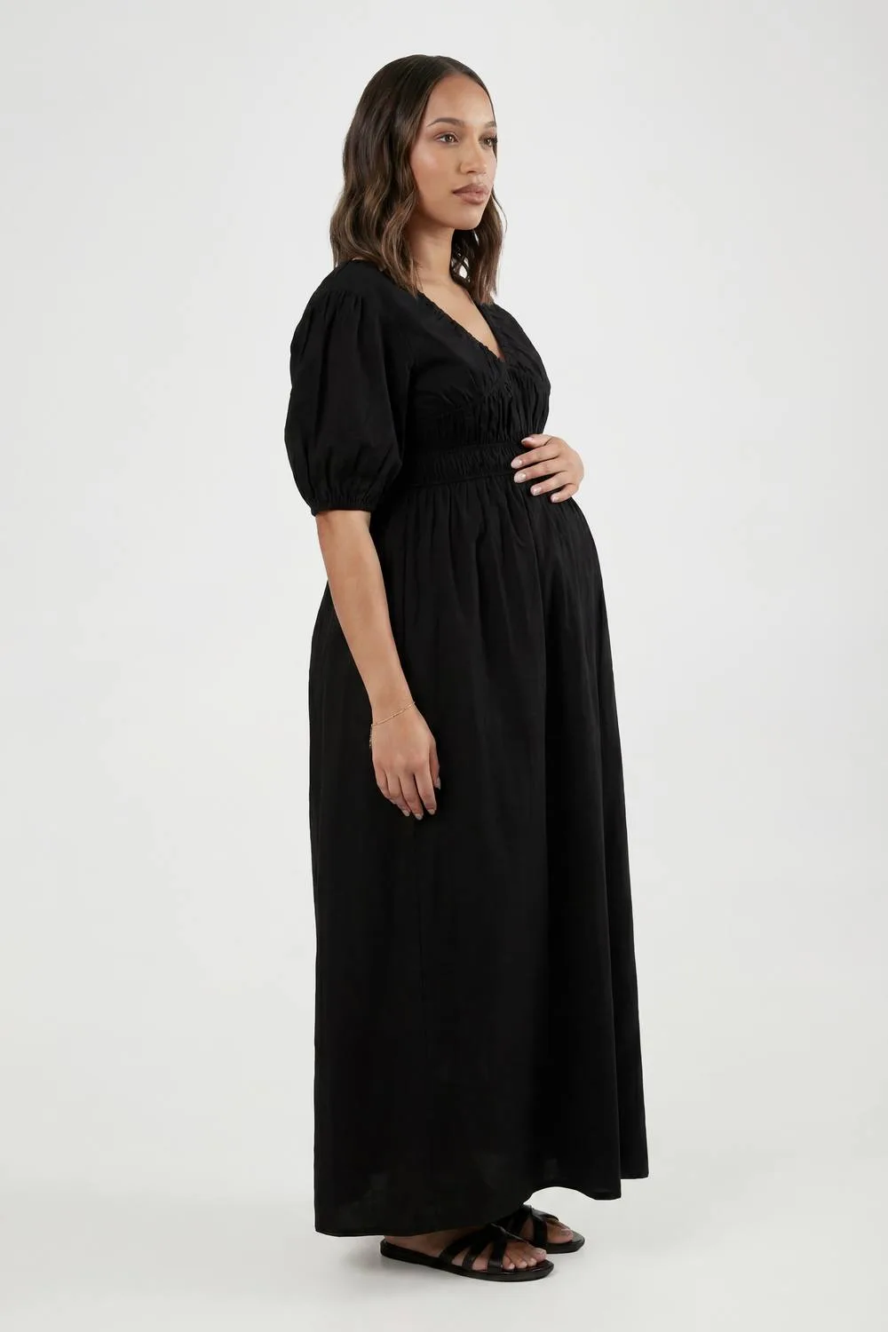 Maternity Puff Sleeve Poplin Maxi Dress by boohoo