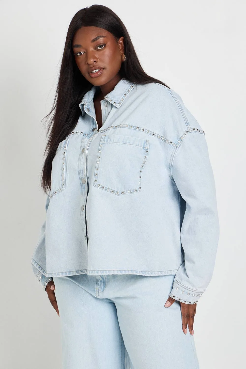 Studded Denim Jacket by boohoo