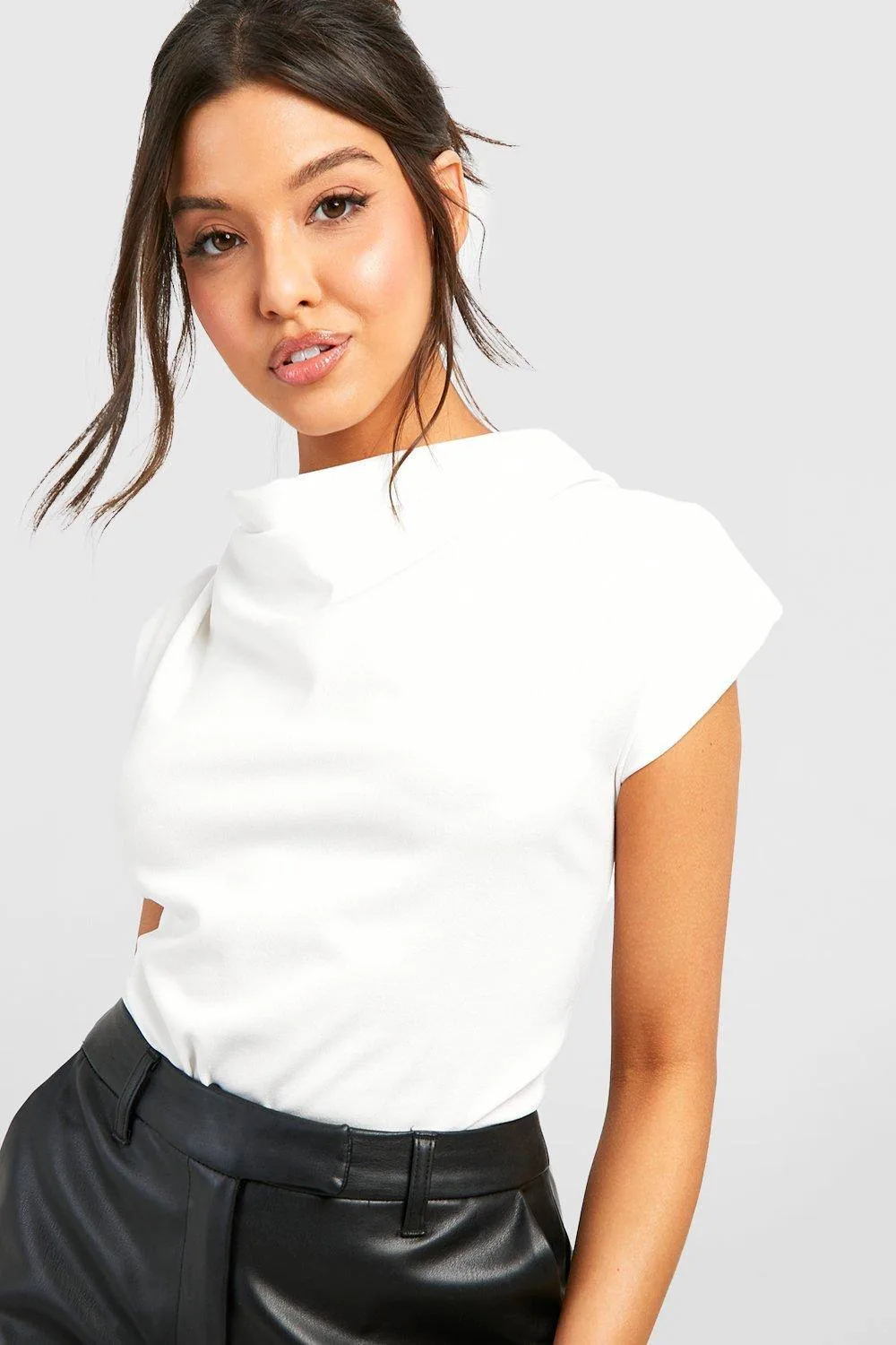 Cowl Neck Crepe Shoulder Pad Blouse by boohoo