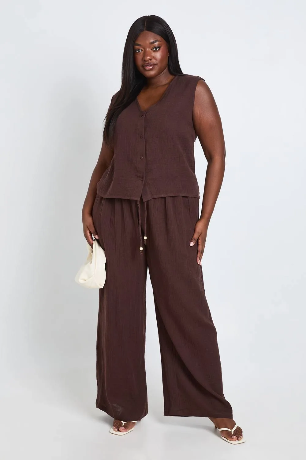 Cheesecloth Waistcoat & Beaded Trouser Set by boohoo