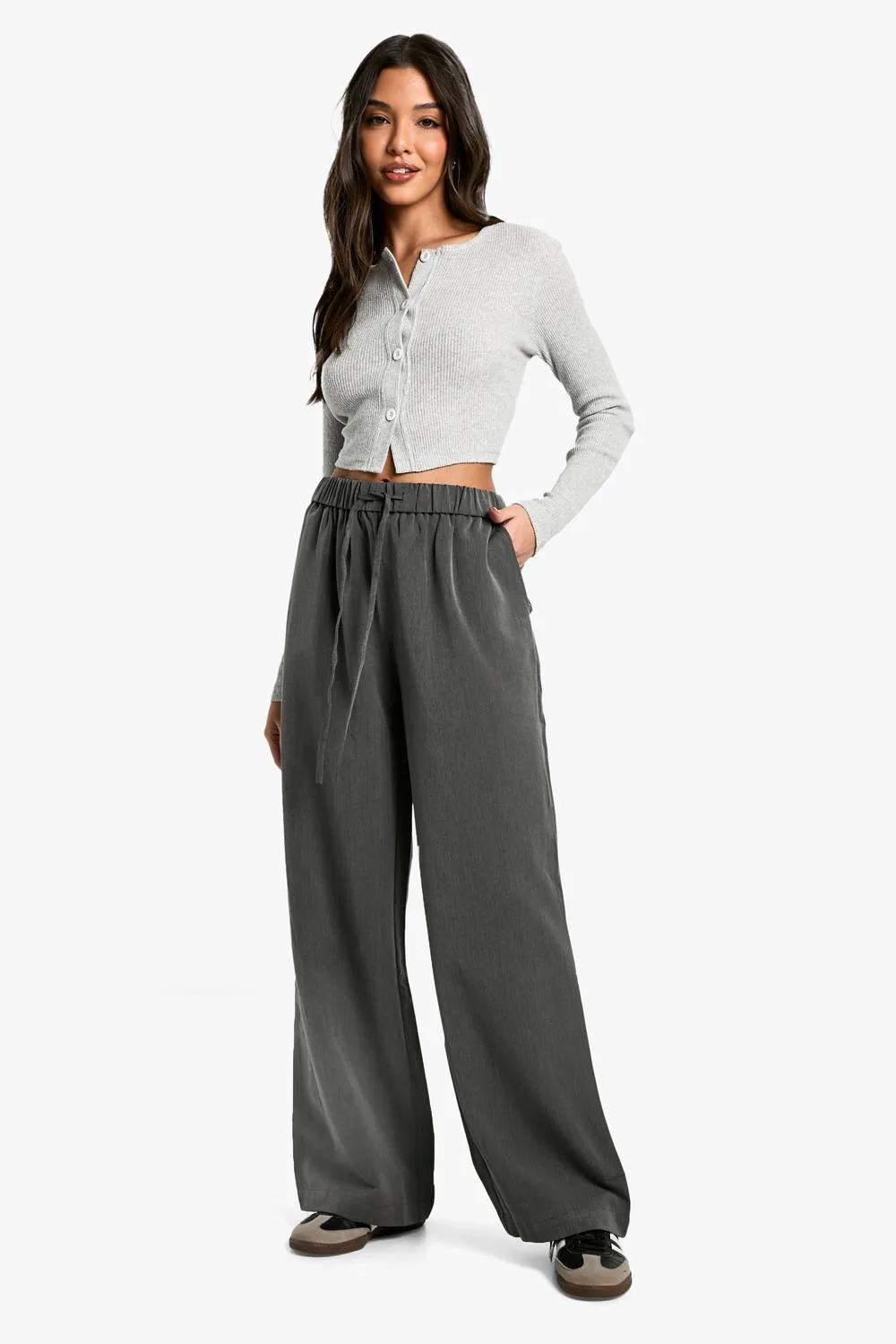 Drawstring Woven Wide Leg Trouser by boohoo