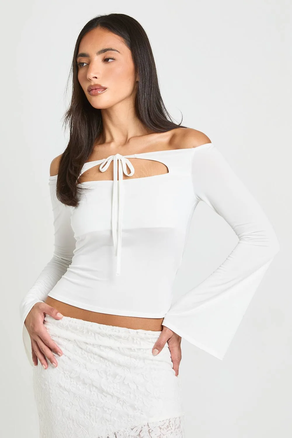 Bardot Tie Front Long Sleeve Top - Polyurethane by boohoo