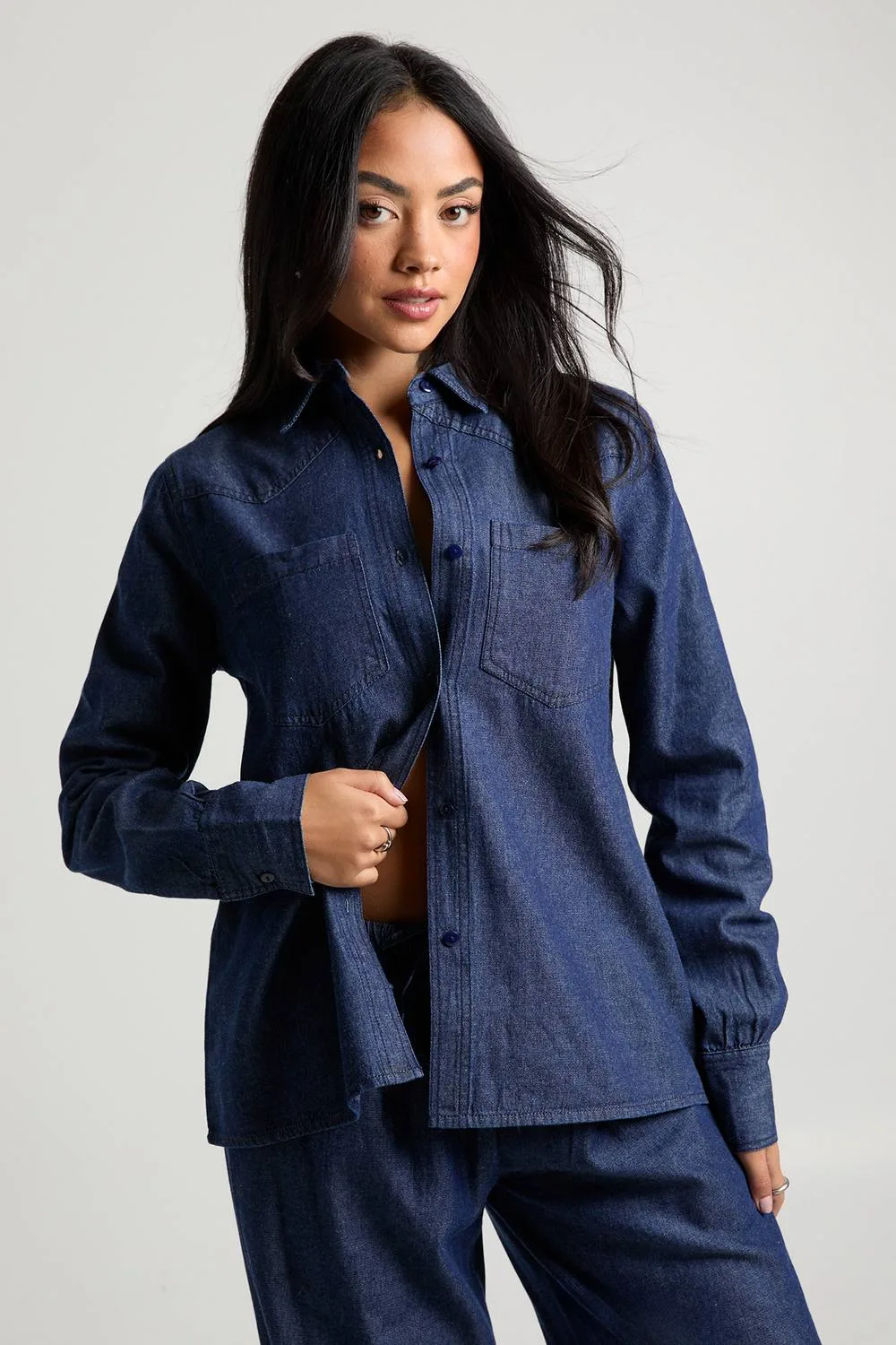 Chambray Oversized Shirt - Denim/Cotton/Polyurethane by boohoo