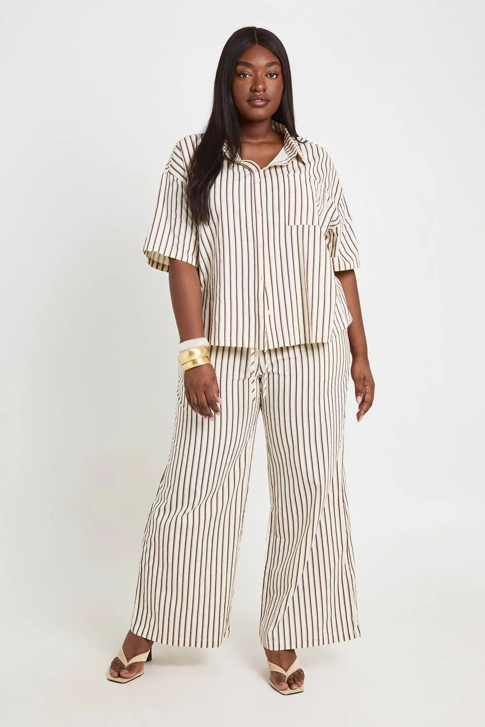 Stripe Wide Leg Trouser - Polyurethane