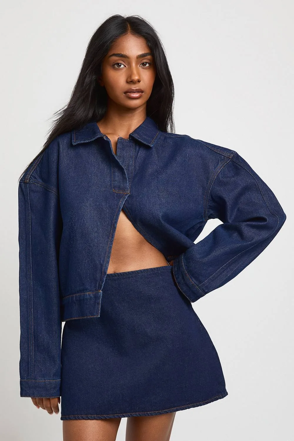 A Line Denim Mini Skirt - Denim/Cotton/Polyurethane by boohoo