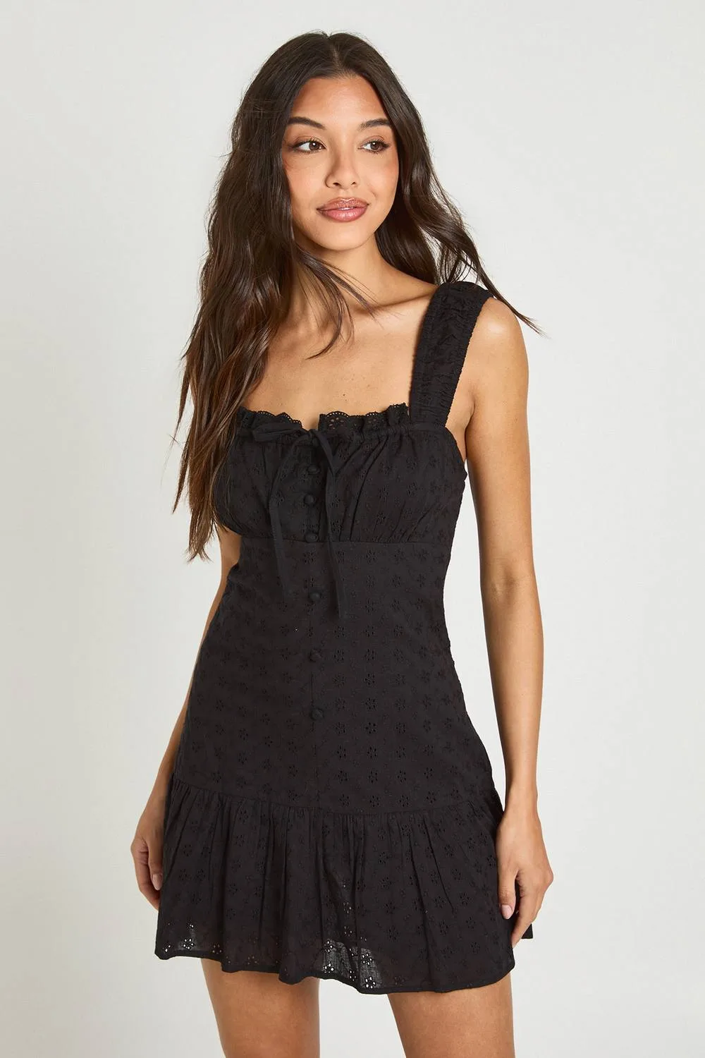 Broderie Ruched Bust Mini Dress - Denim by boohoo