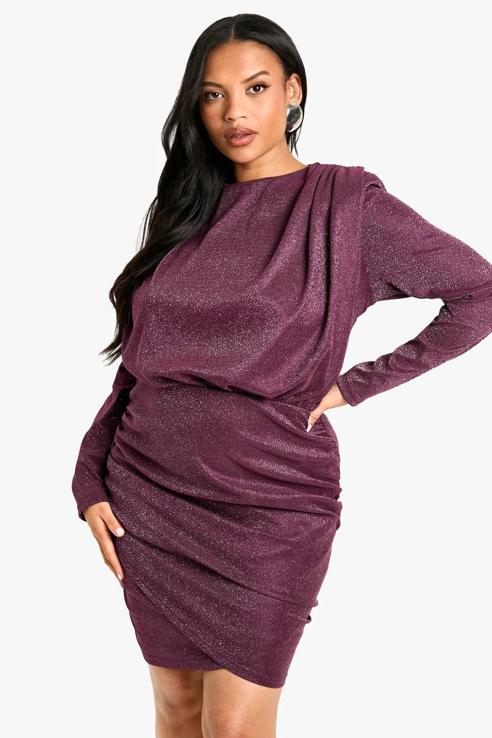 Shoulder Pad Ruched Glitter Dress by boohoo