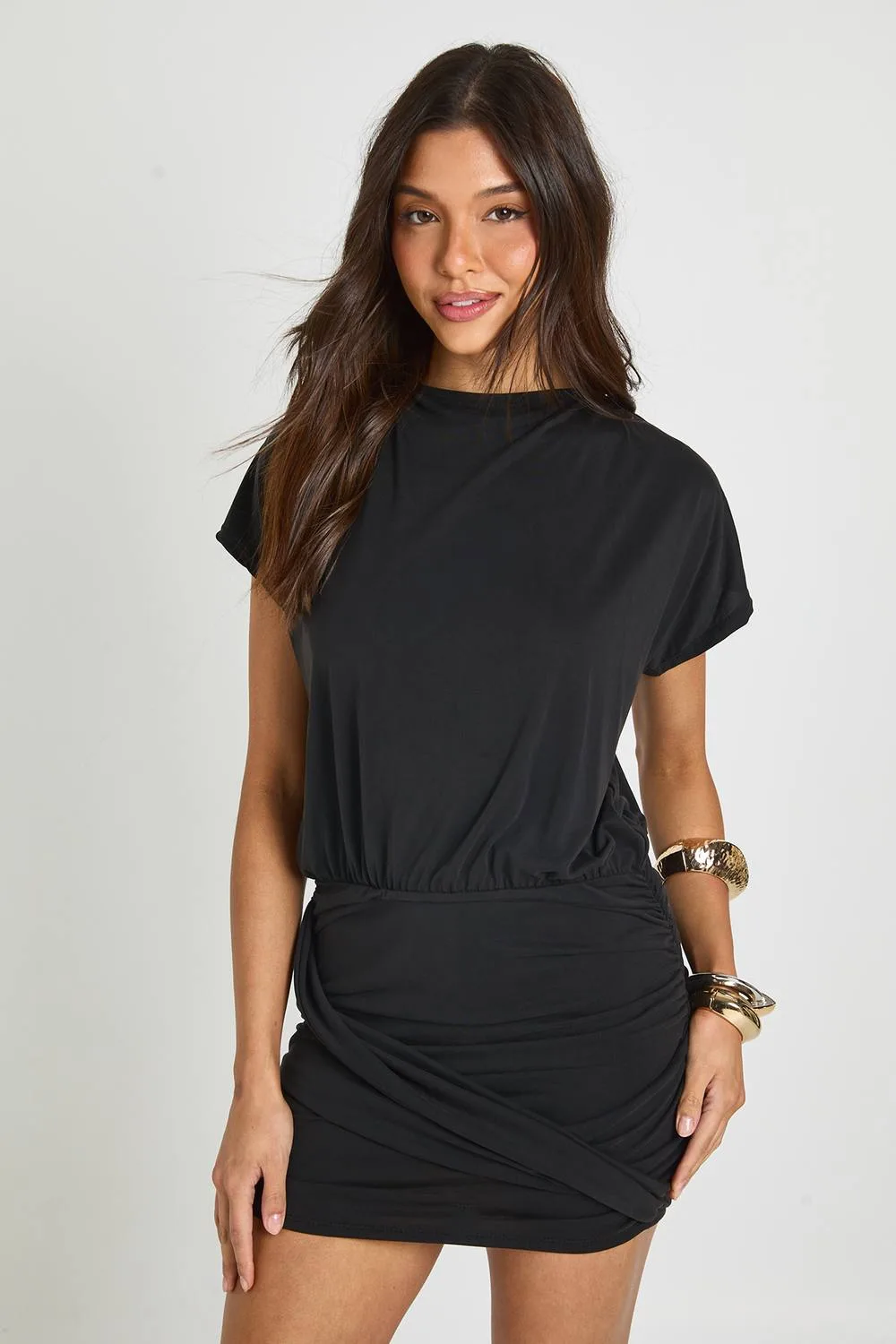 Supersoft Cowl Back Crossed Hem Mini Dress - Polyurethane by boohoo