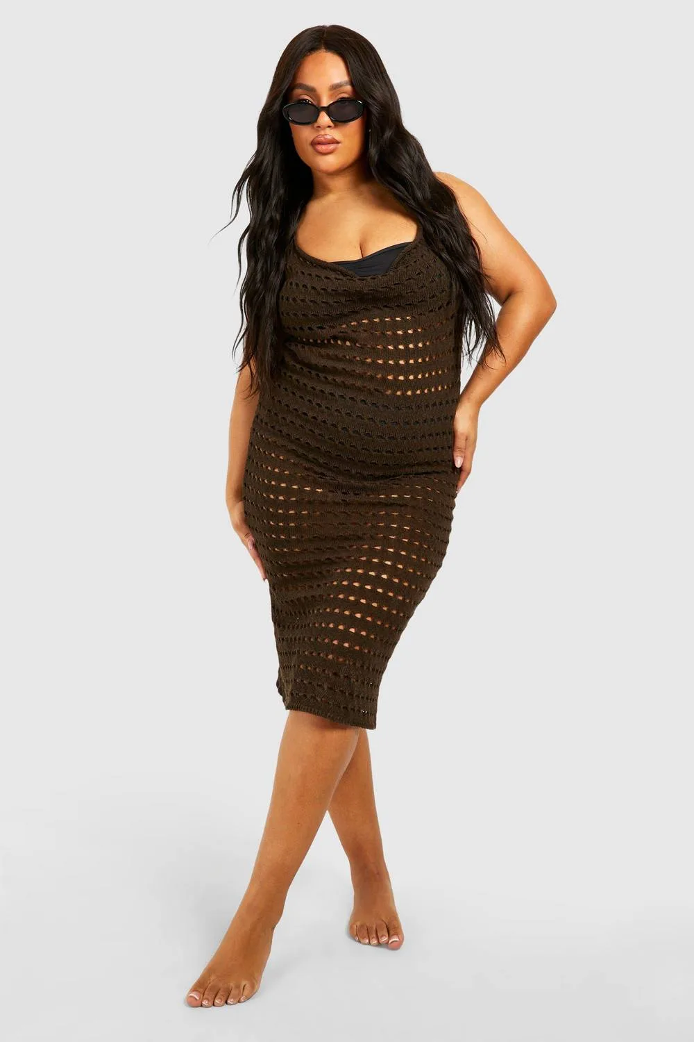 Cowl Neck Crochet Beach Dress by boohoo