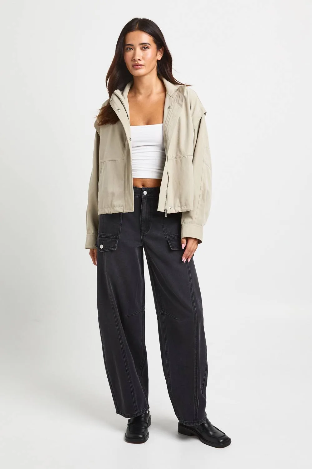 Mid Waist Cargo Utility Barrel Jean - Denim by boohoo