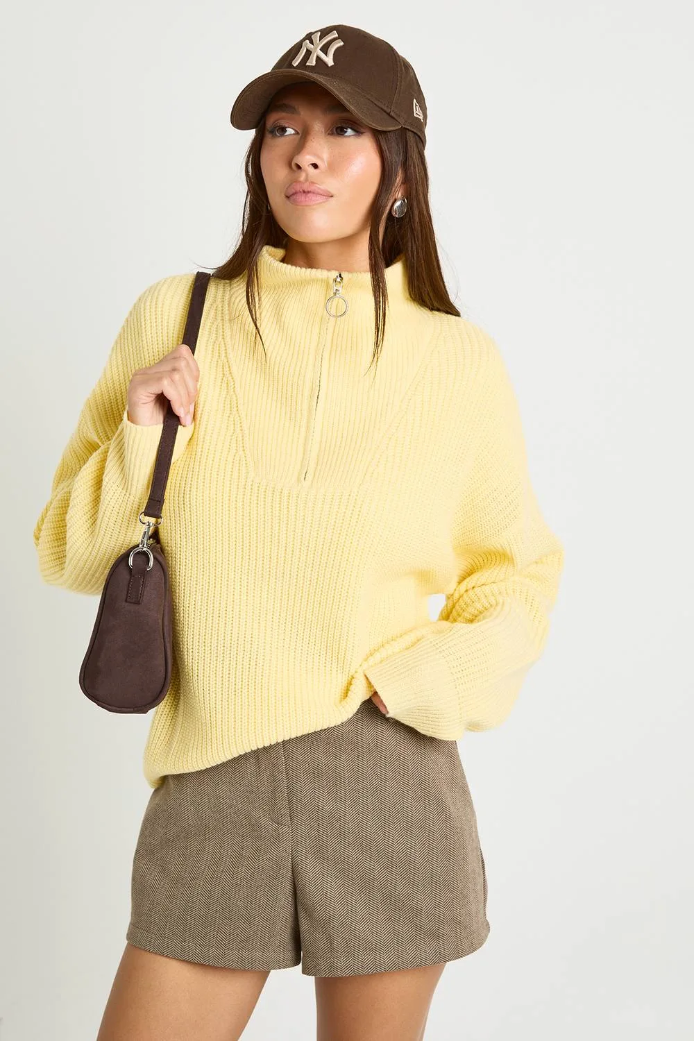 Soft Knit Zip Neck Jumper - Polyurethane by boohoo