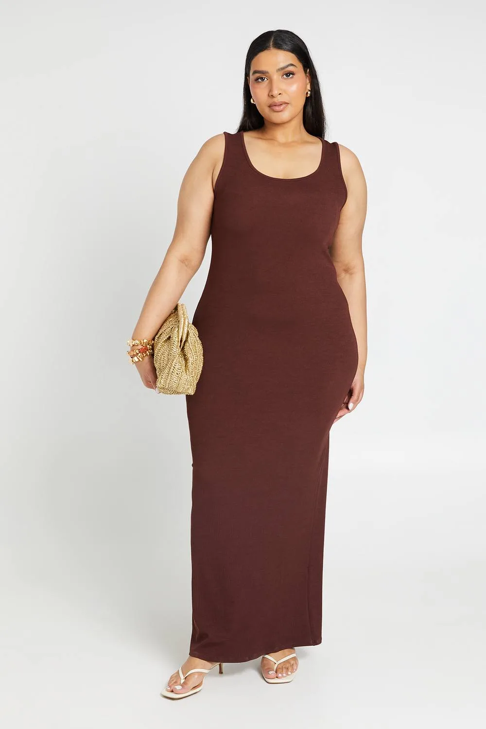 Rib Scoop Neck Maxi Dress - Denim/Woven