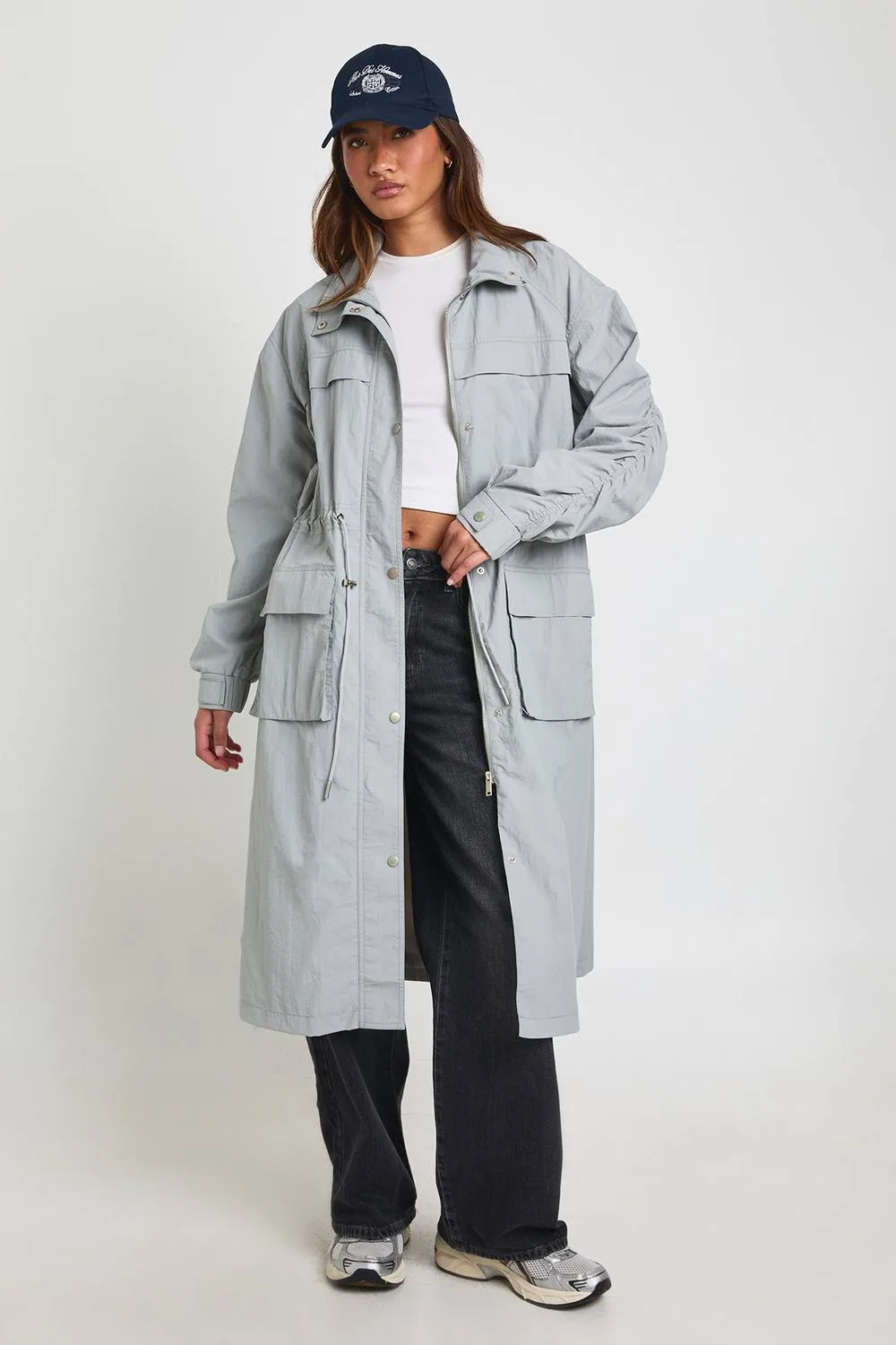 Funnel Neck Cinched Waist Lightweight Trench Jacket - Woven by boohoo
