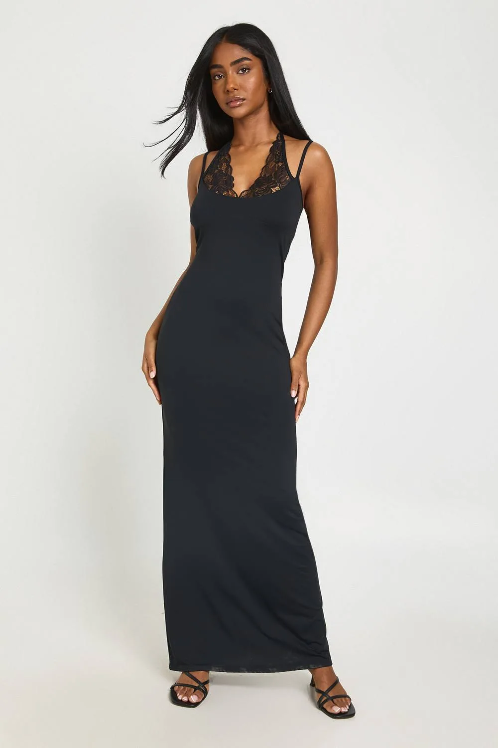 Lace Detail Halterneck Maxi Dress - Polyurethane