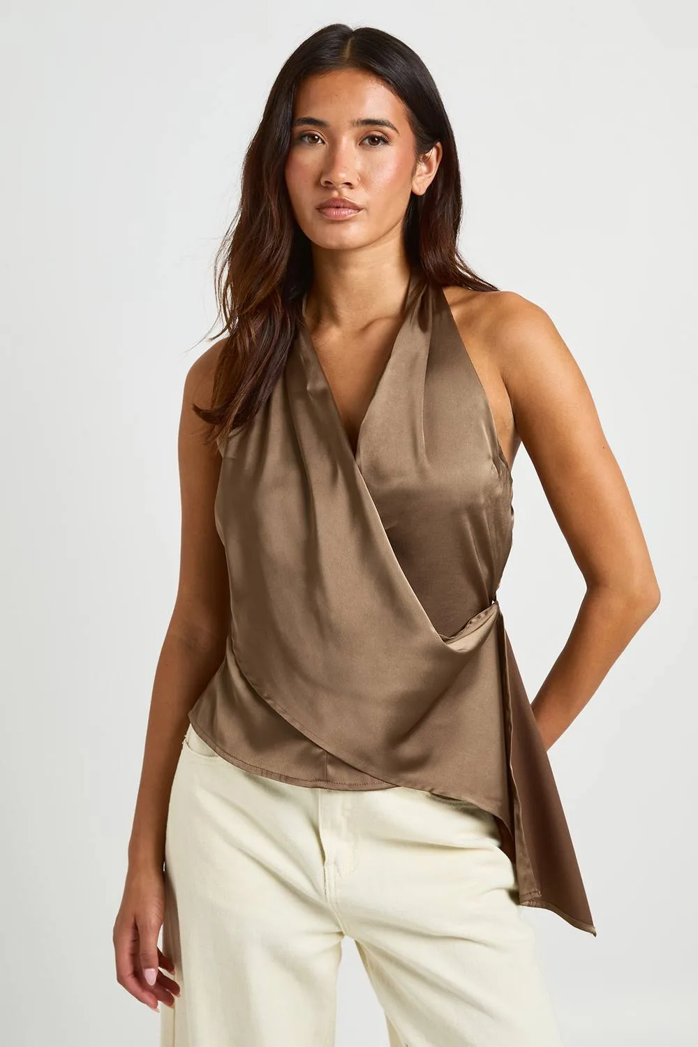 Halter Drape Satin Top - Satin/Polyurethane by boohoo