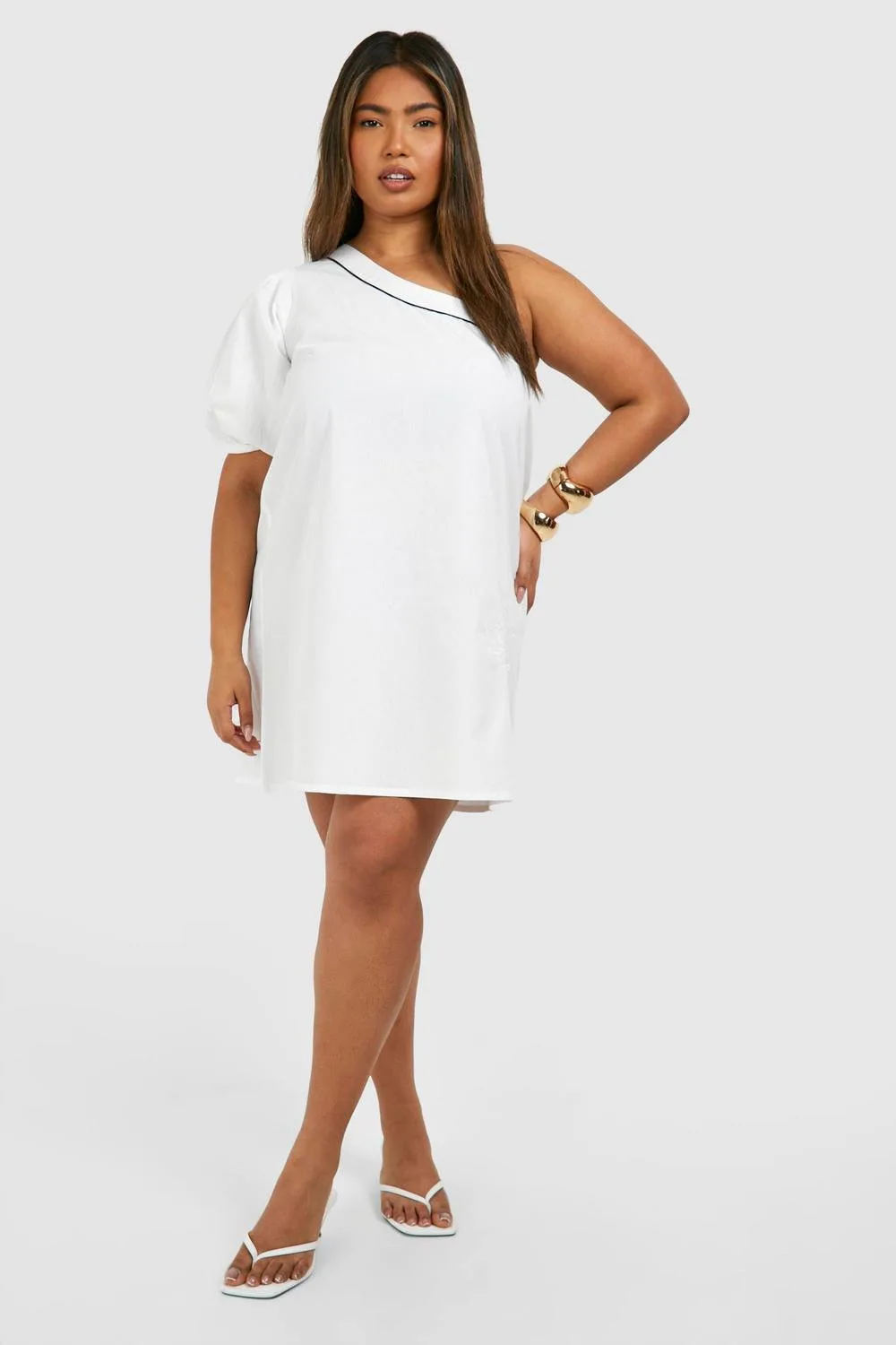 Woven Embroidery Detail One Shoulder Mini Dress by boohoo