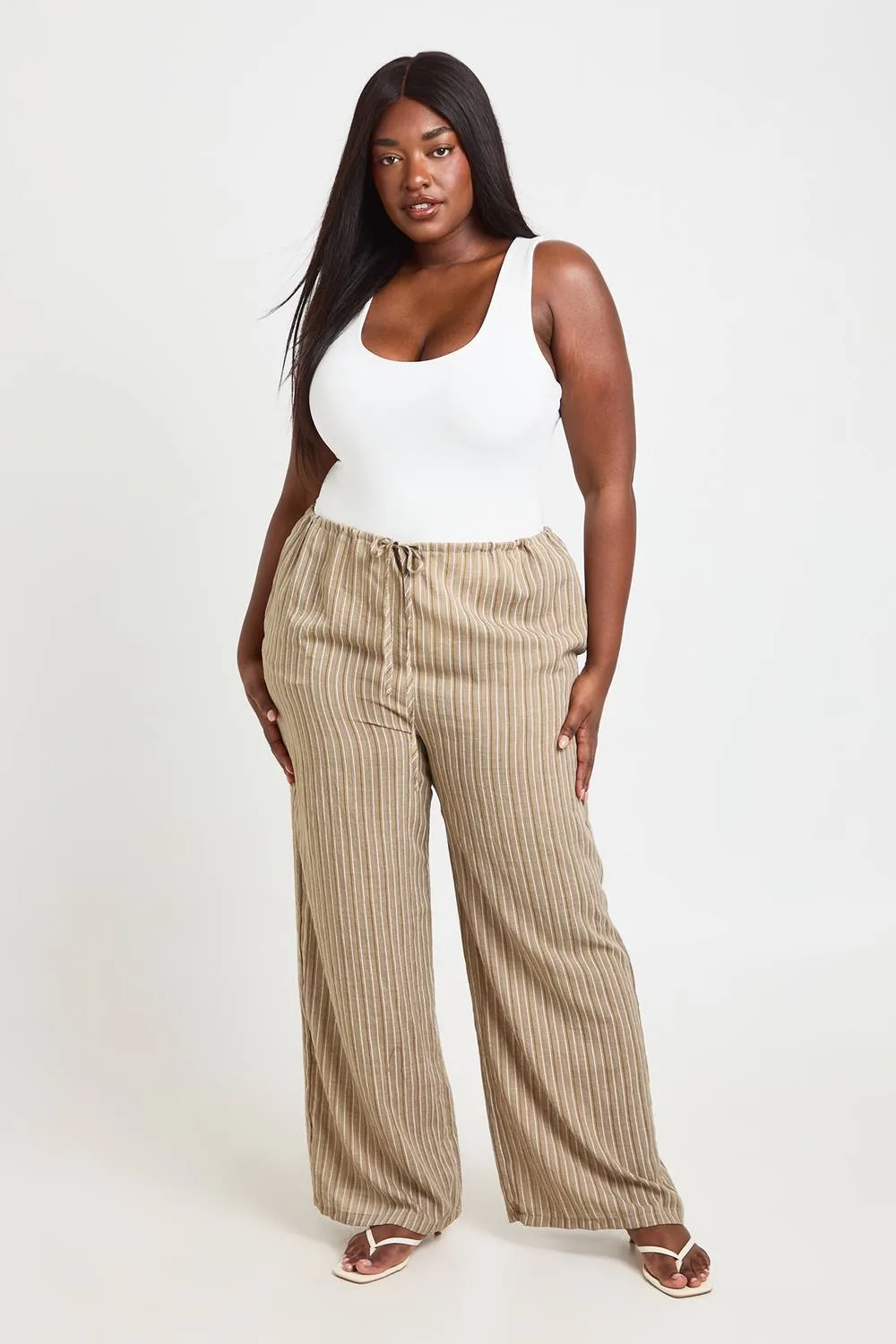 Stripe Wide Leg Trouser - Denim/Cotton