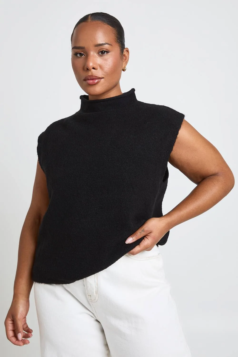 Soft Knit Funnel Neck Top - Polyurethane