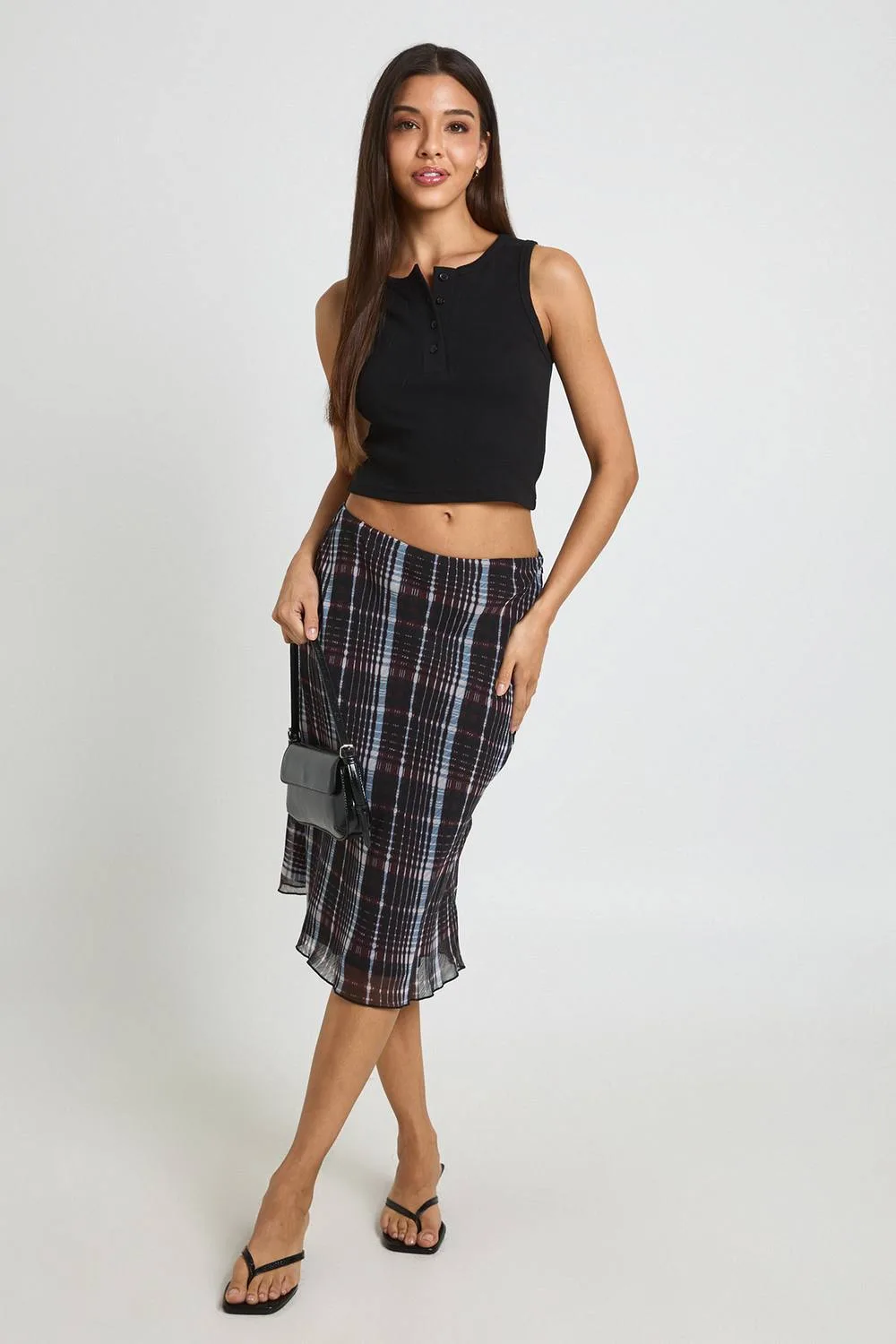 Chiffon Check Midi Skirt - Viscose/Chiffon/Polyurethane by boohoo