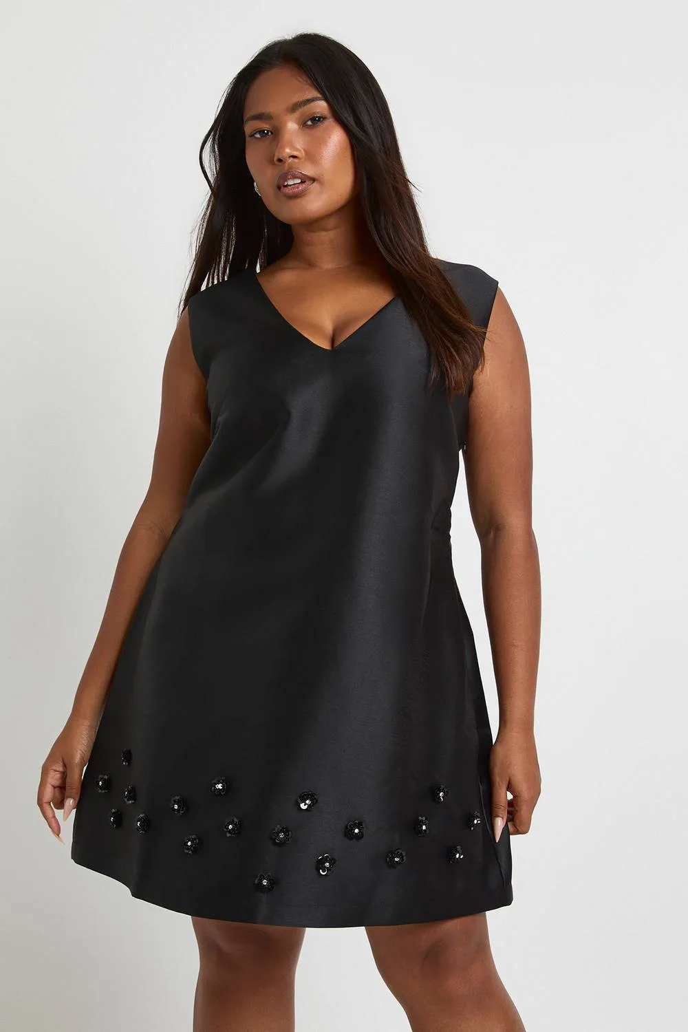 Flower Diamante Hem Shift Dress - Woven by boohoo