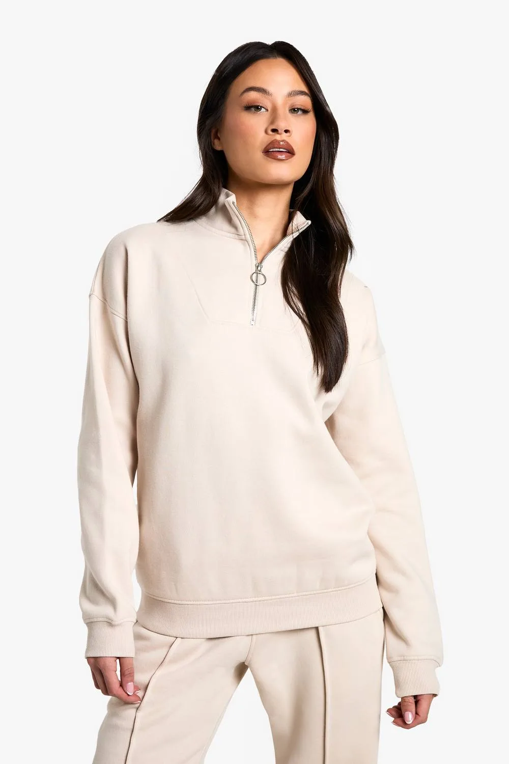 O Ring Detail Half Zip Sweatshirt - Denim by boohoo