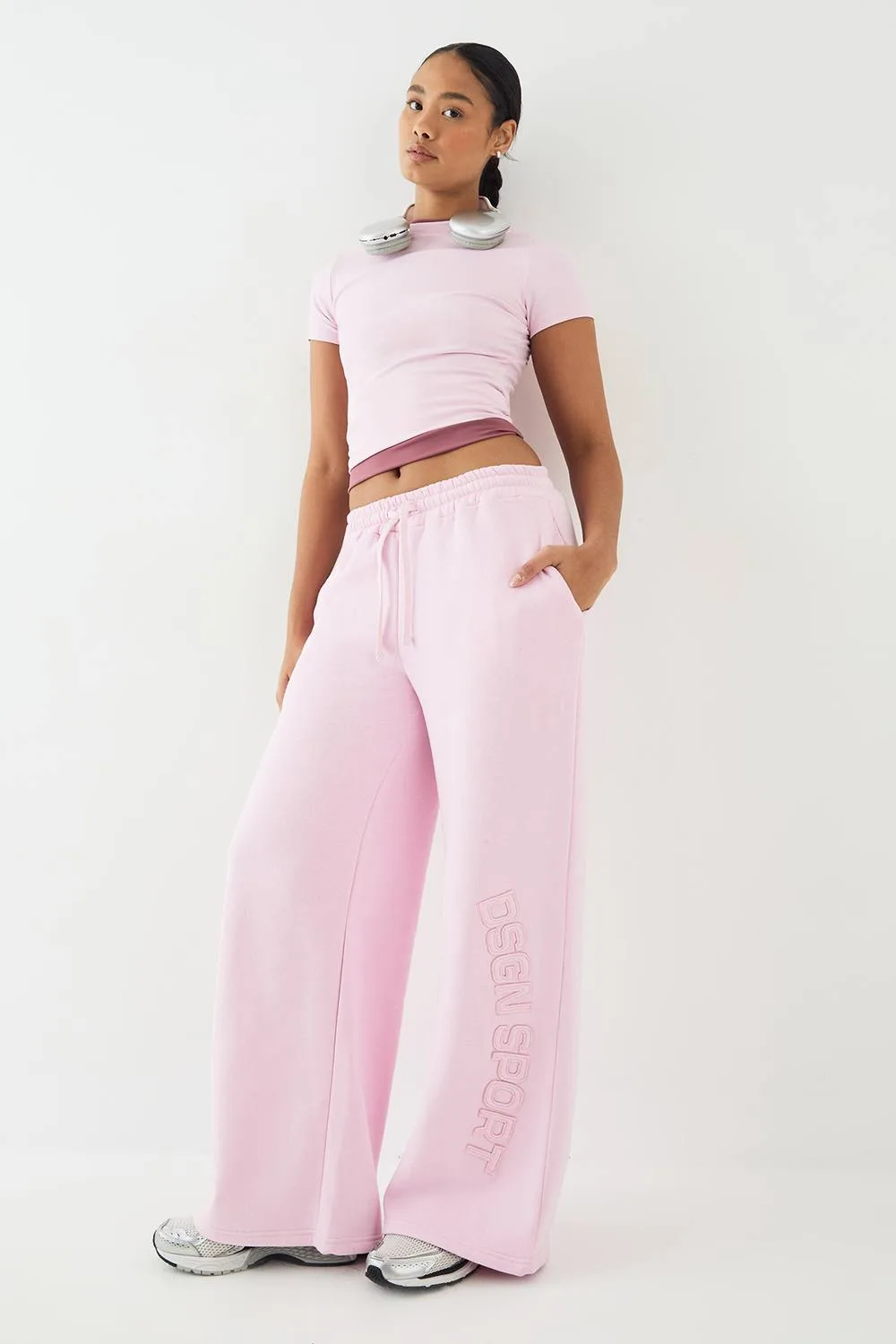 Self Fabric Applique Wide Leg Jogger Pants - Knitted by DSGN Studio