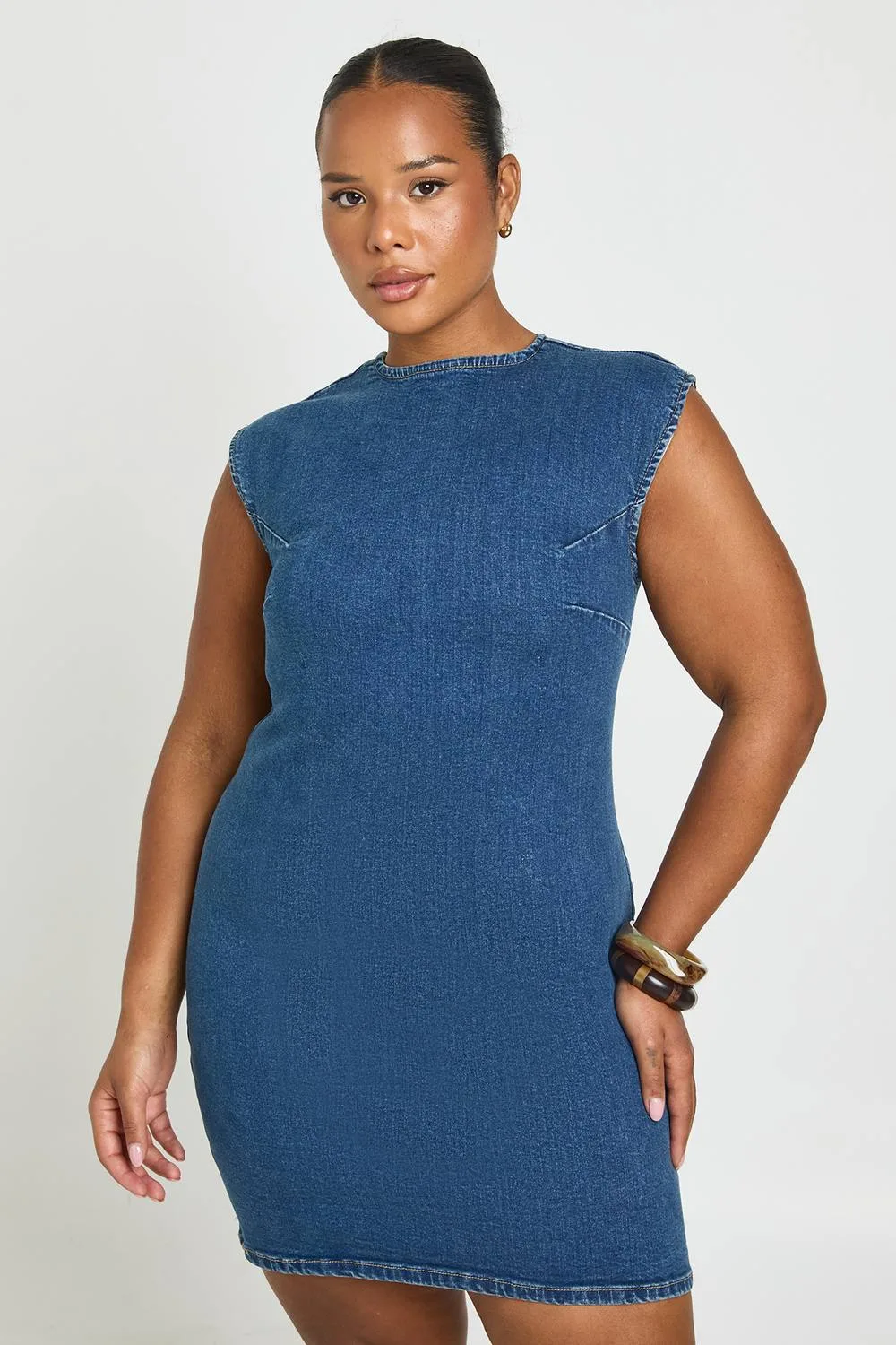 Basic Denim Shift Dress - Denim/Cotton/Polyurethane by boohoo