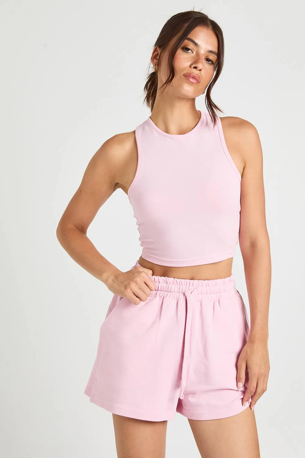 Racer Top & Sweat Short Set - Polyurethane by boohoo
