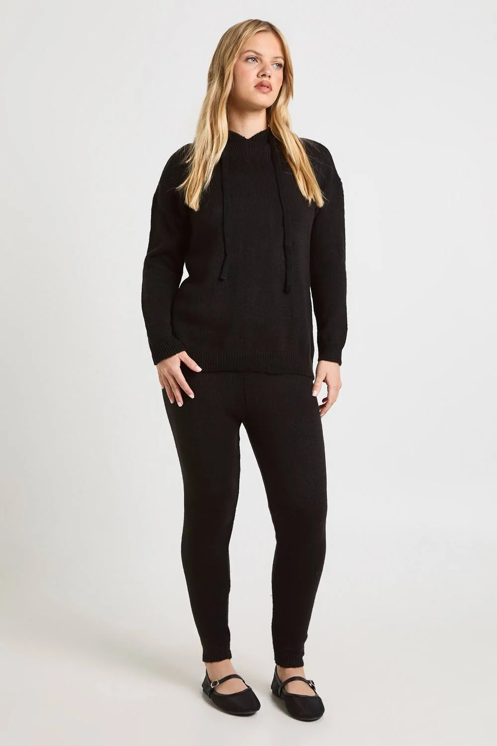 Soft Knit Hoodie & Trouser Co-Ord - Denim/Polyurethane by boohoo