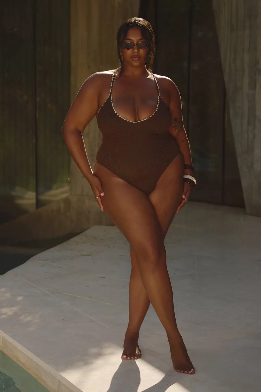 Contrast Stitch Scoop Swimsuit - Knitted by boohoo