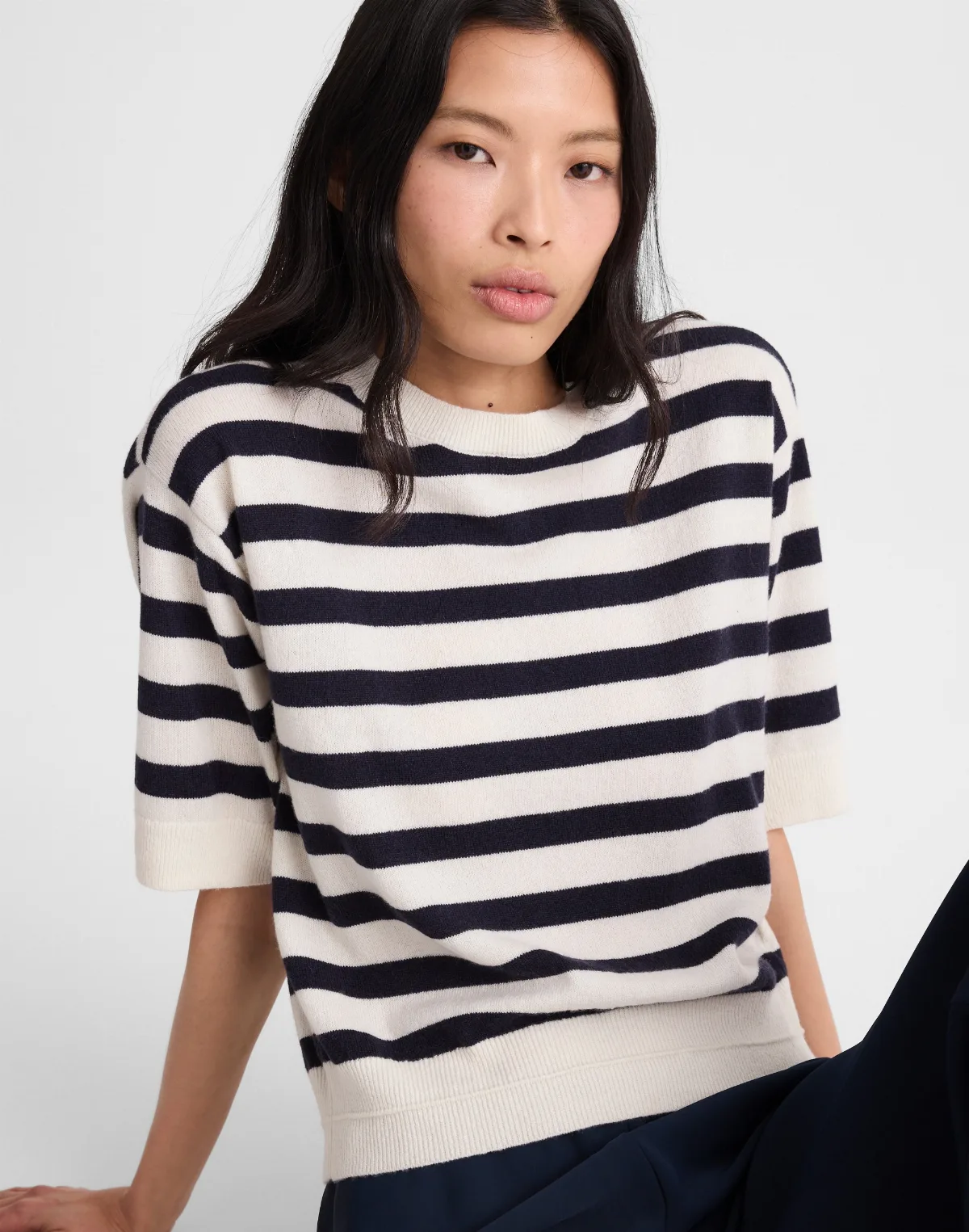Striped Relaxed Sweater Tee in 100% Cashmere by MW