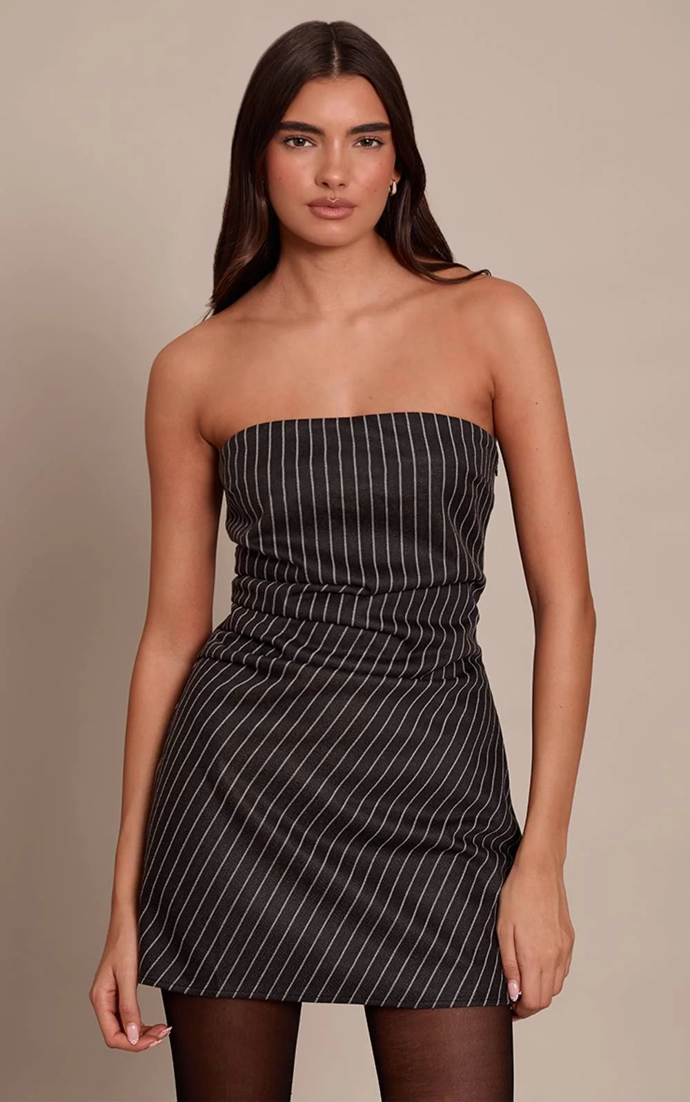 Pinstripe Brushed Bandeau Bodycon Dress