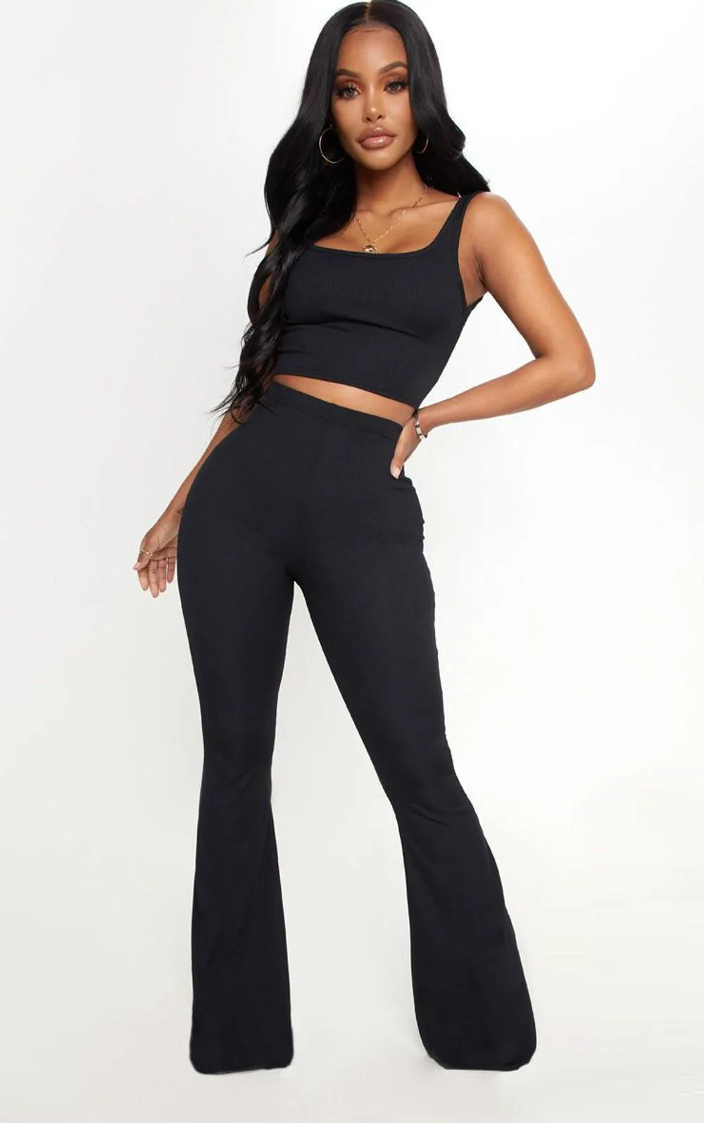 Shape Ribbed Flared Trousers Co-Ord by PrettyLittleThing